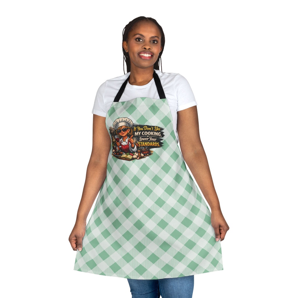 Funny Grandma Cooking Apron – "If You Don't Like My Cooking" Lower Your Standards, Gingham Kitchen Apron