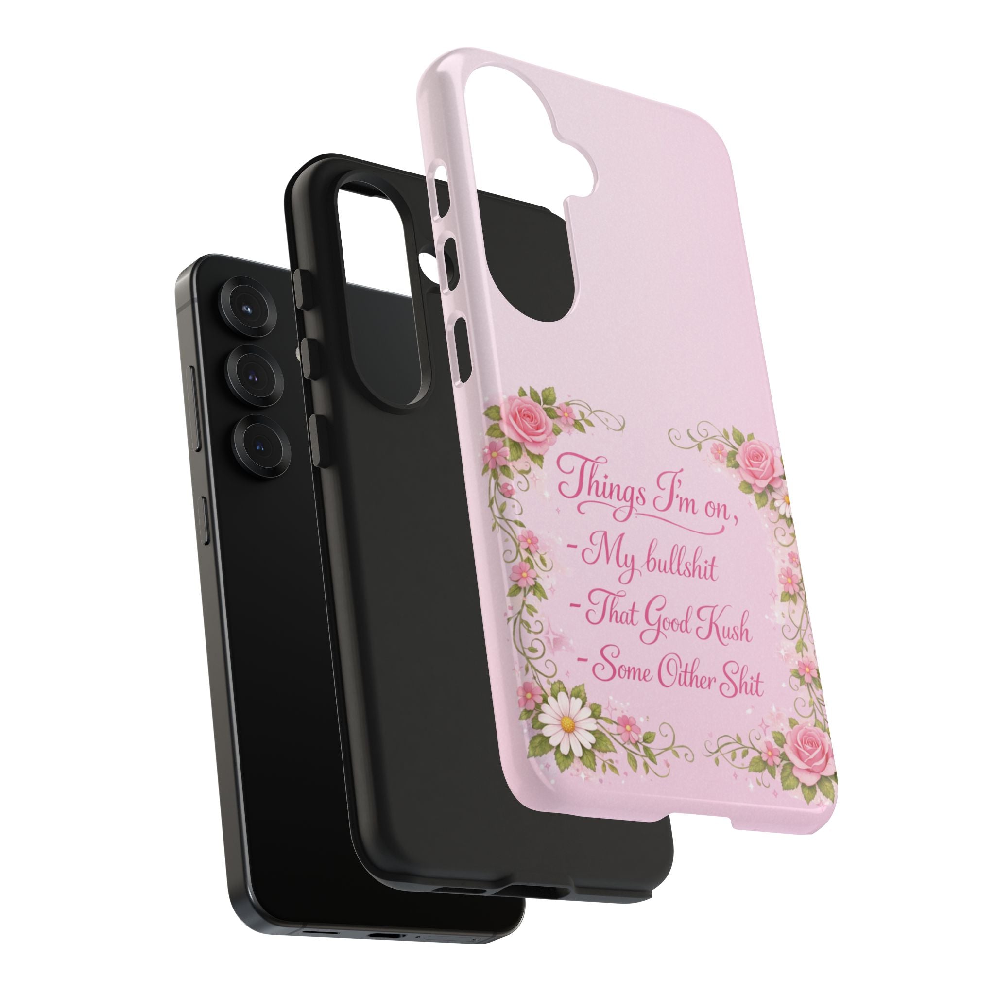 Tough Phone Case — Floral Script "Things I'm On" Protective Phone Cover