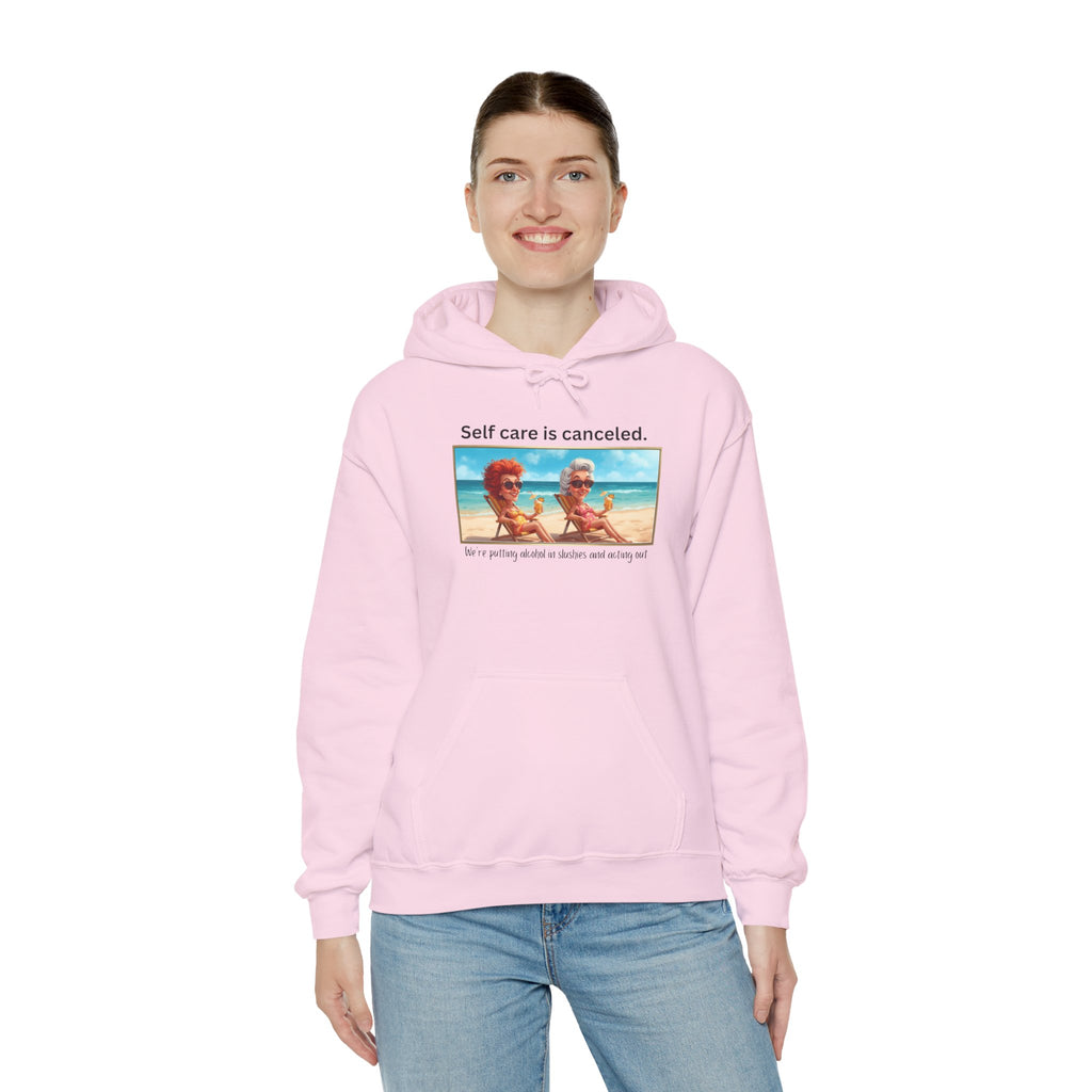 Hoodie — "Self care is canceled." Beach Vintage Photo Pullover