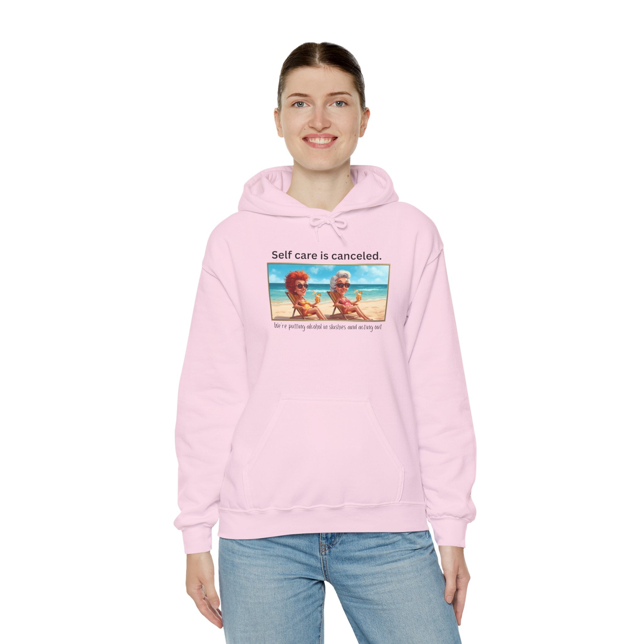 Hoodie — "Self care is canceled." Beach Vintage Photo Pullover