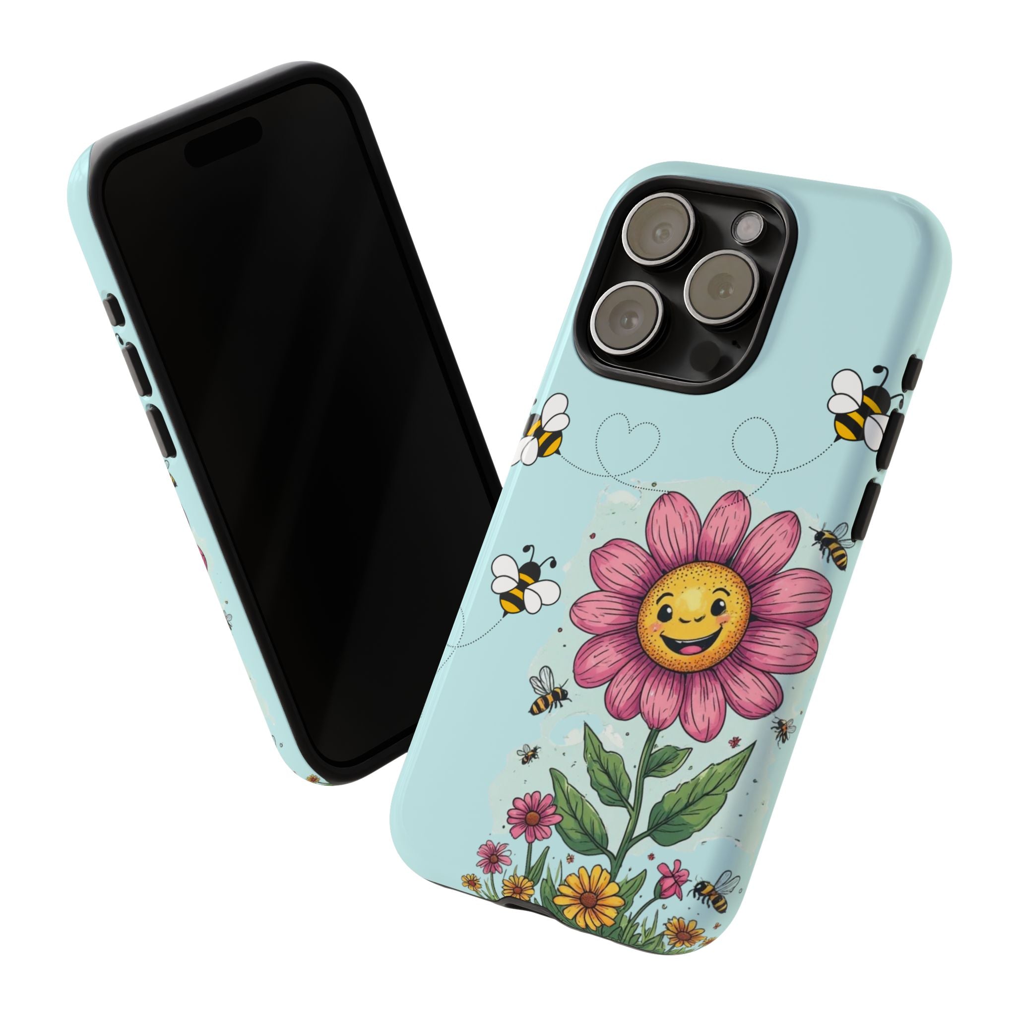 Cute Bee & Smiley Flower Phone Case — Floral Garden Protective Cover