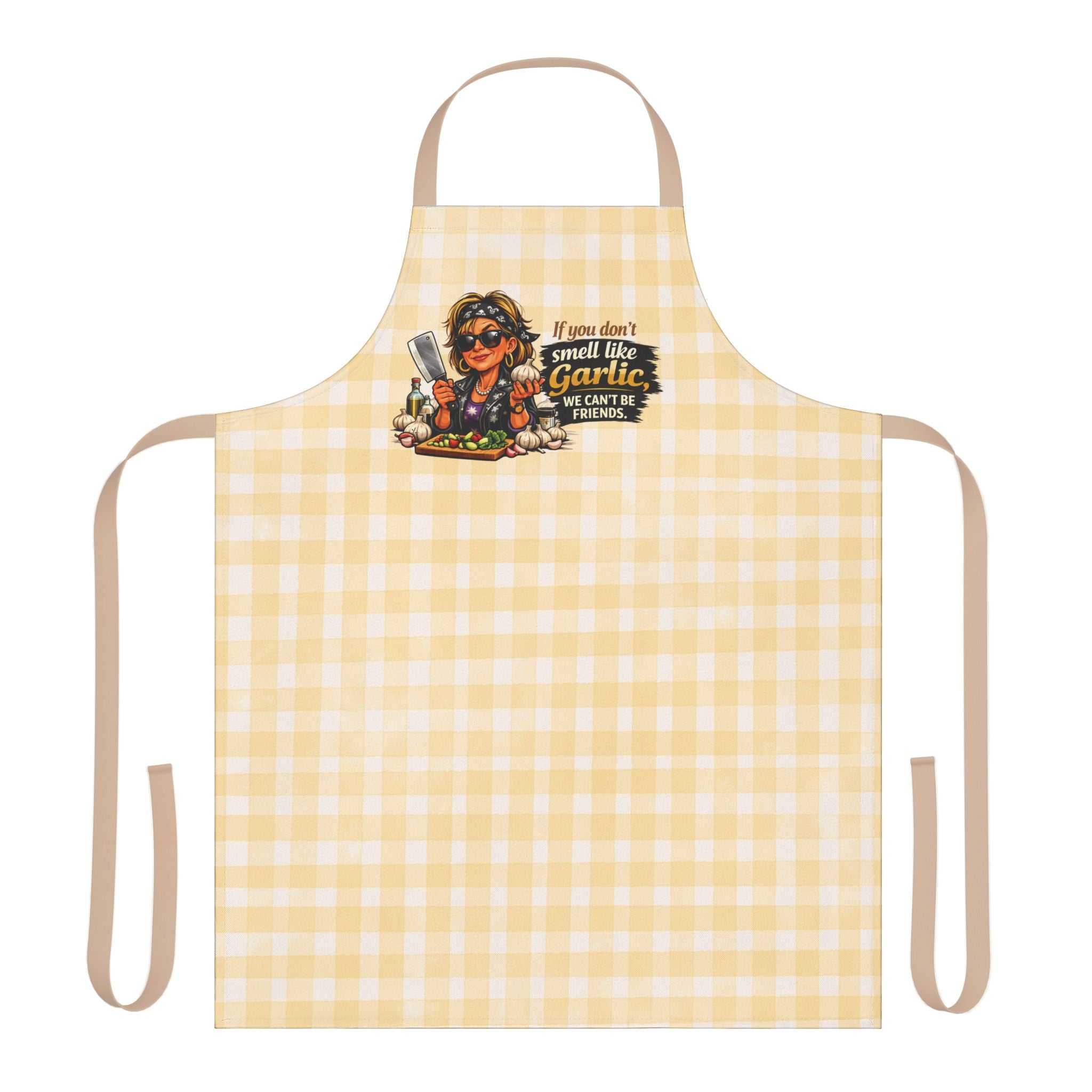 Garlic Lovers Apron — "If You Don't Smell Like Garlic, We Can't Be Friends" Yellow Gingham
