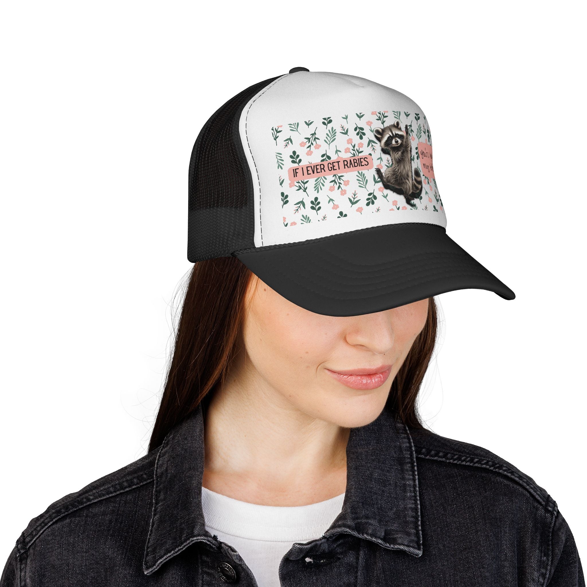 Raccoon Floral Trucker Cap — "If I Ever Get Rabies" Funny Racoon Hat