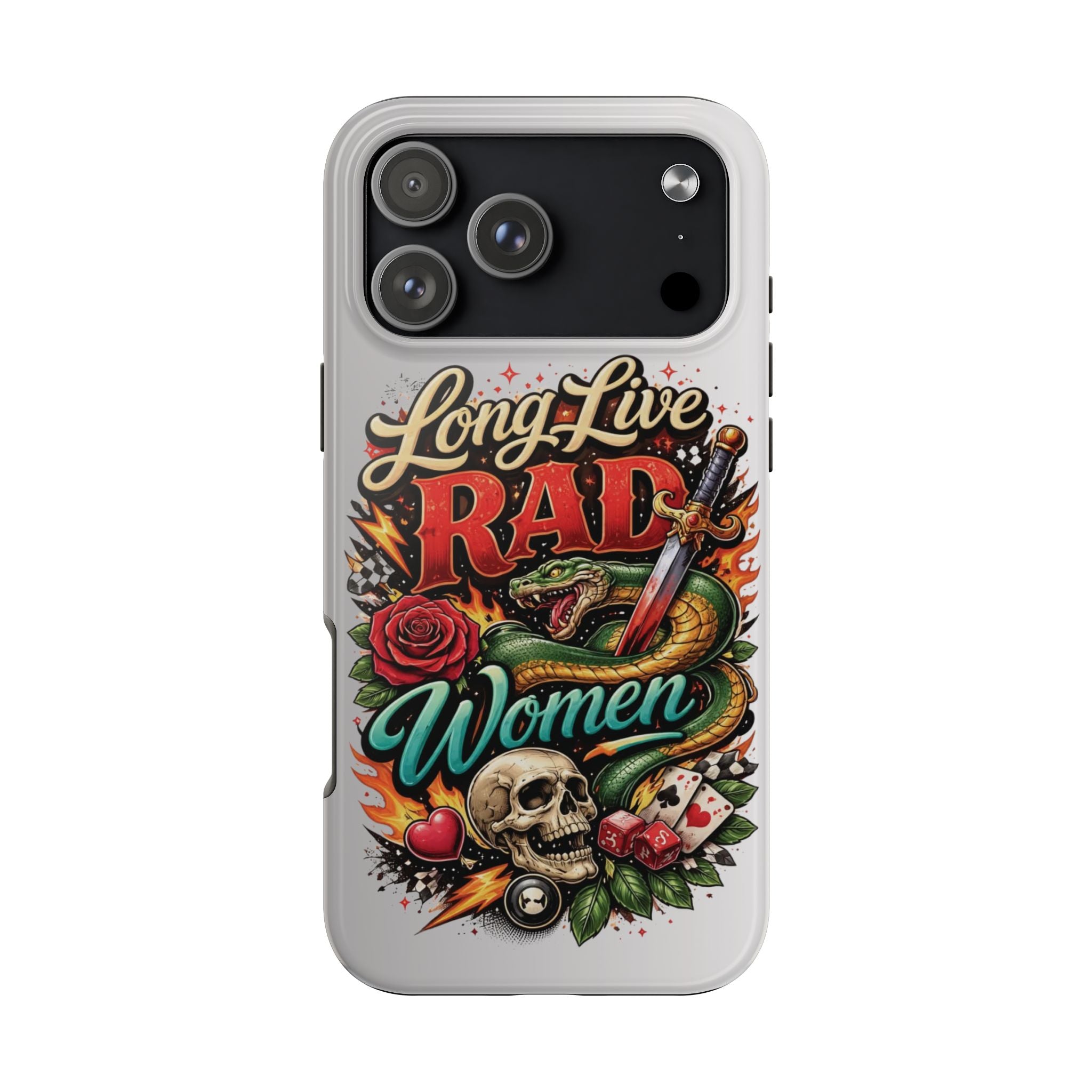 Long Live Rad Women Tough Phone Case — Retro Tattoo Floral Skull Design