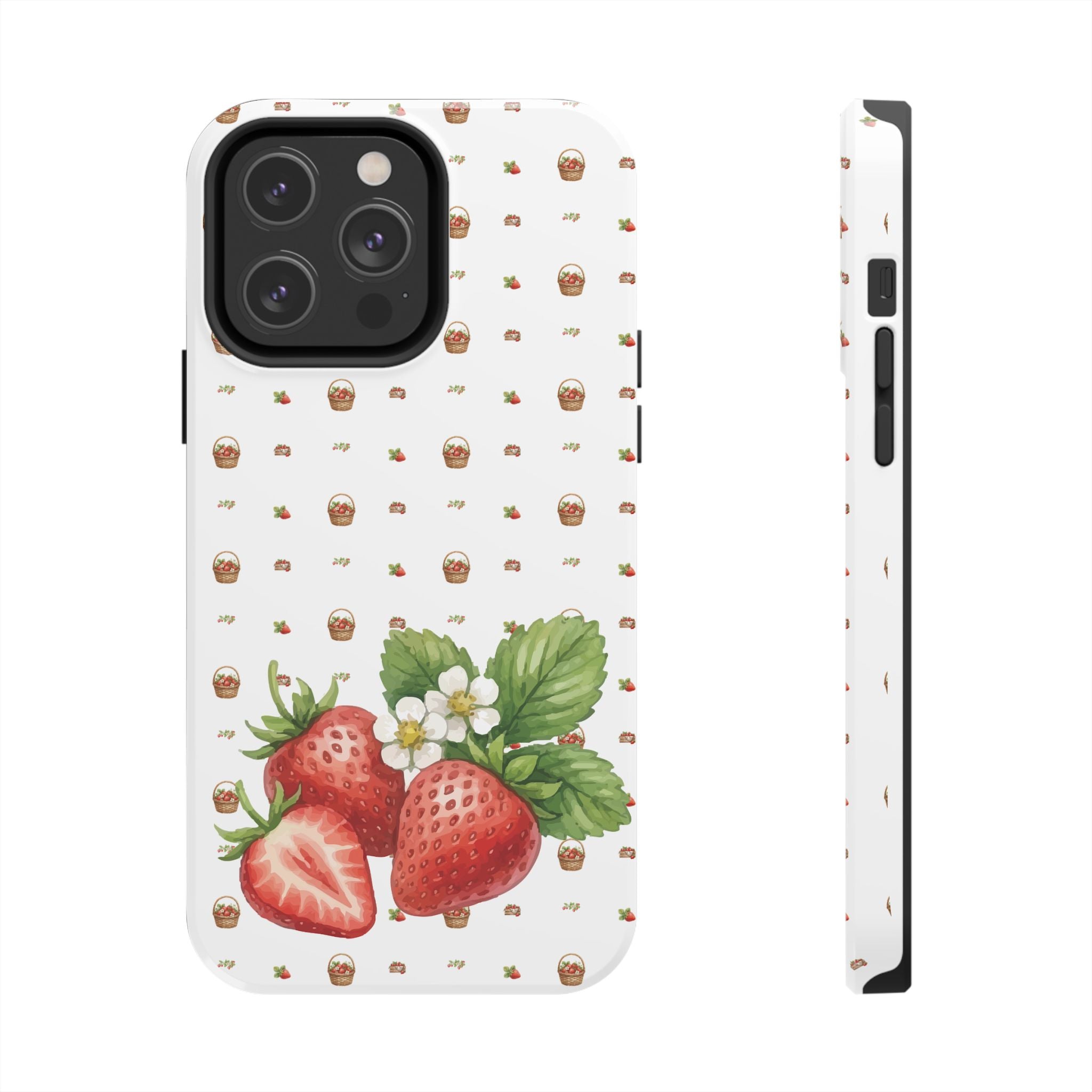 Strawberry Pattern Tough Phone Case — Vintage Botanical Fruit Design