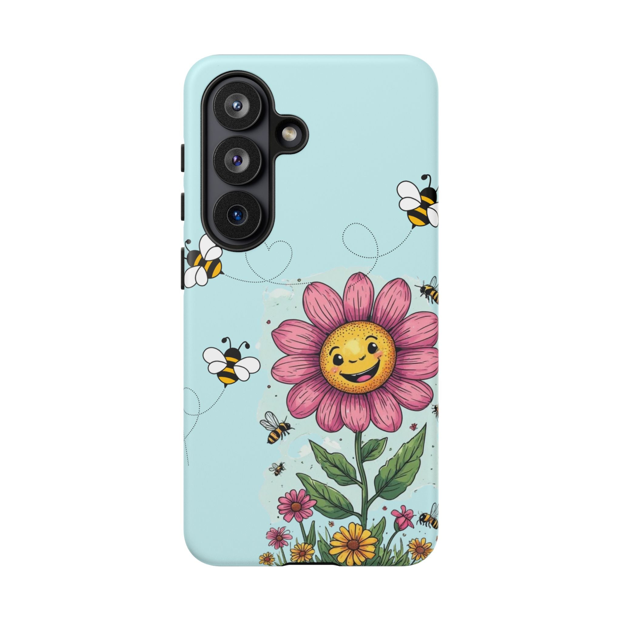 Cute Bee & Smiley Flower Phone Case — Floral Garden Protective Cover