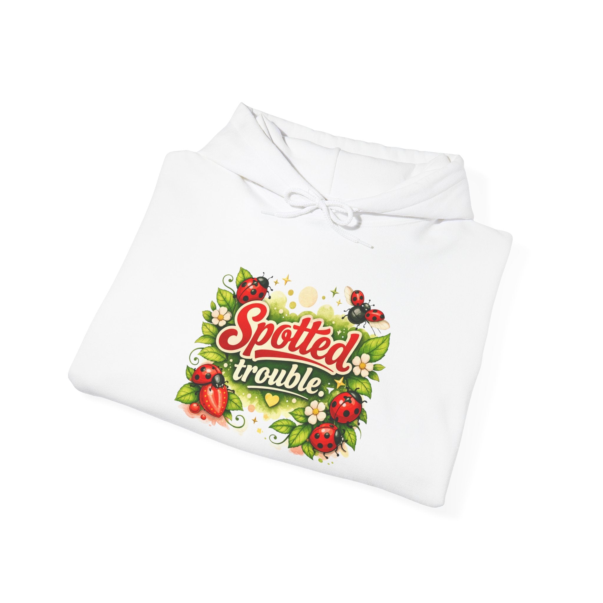 "Spotted Trouble" — ladybug Graphic Hooded Sweatshirt