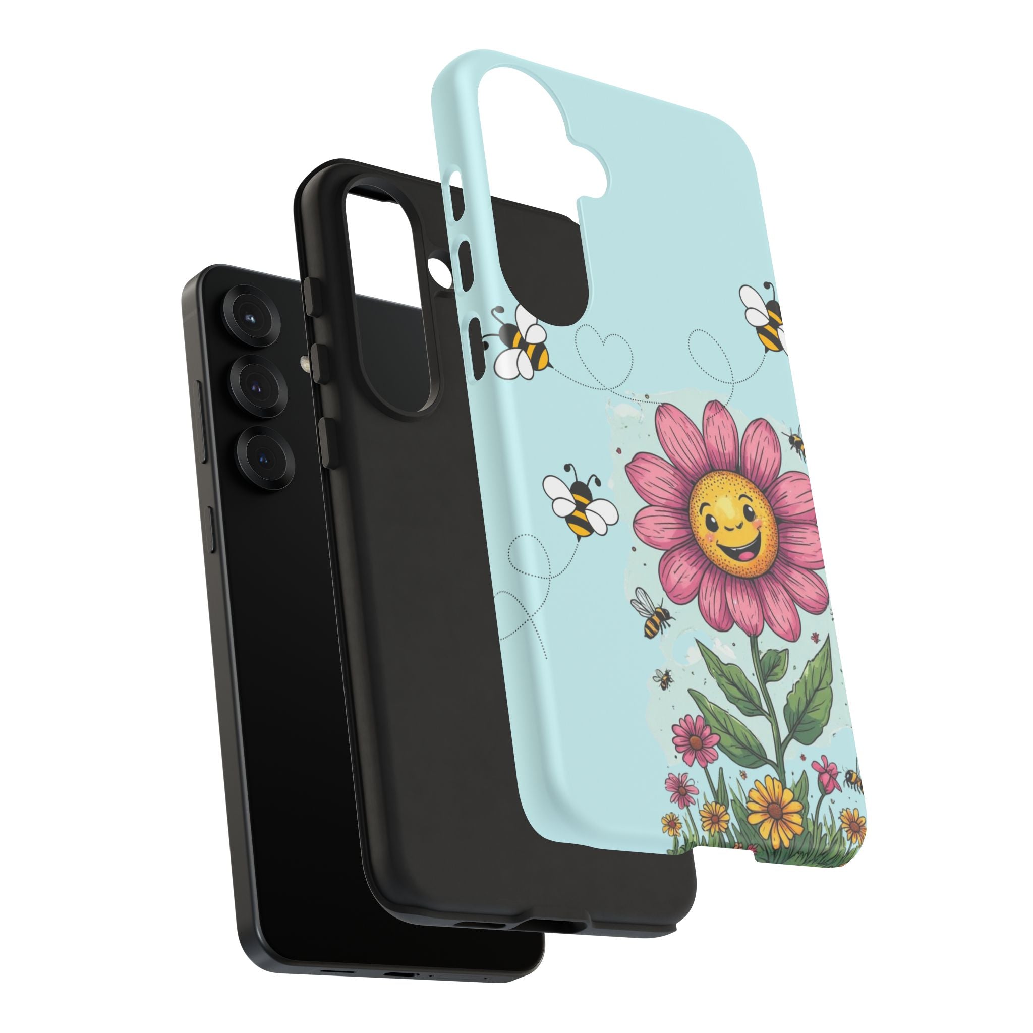 Cute Bee & Smiley Flower Phone Case — Floral Garden Protective Cover