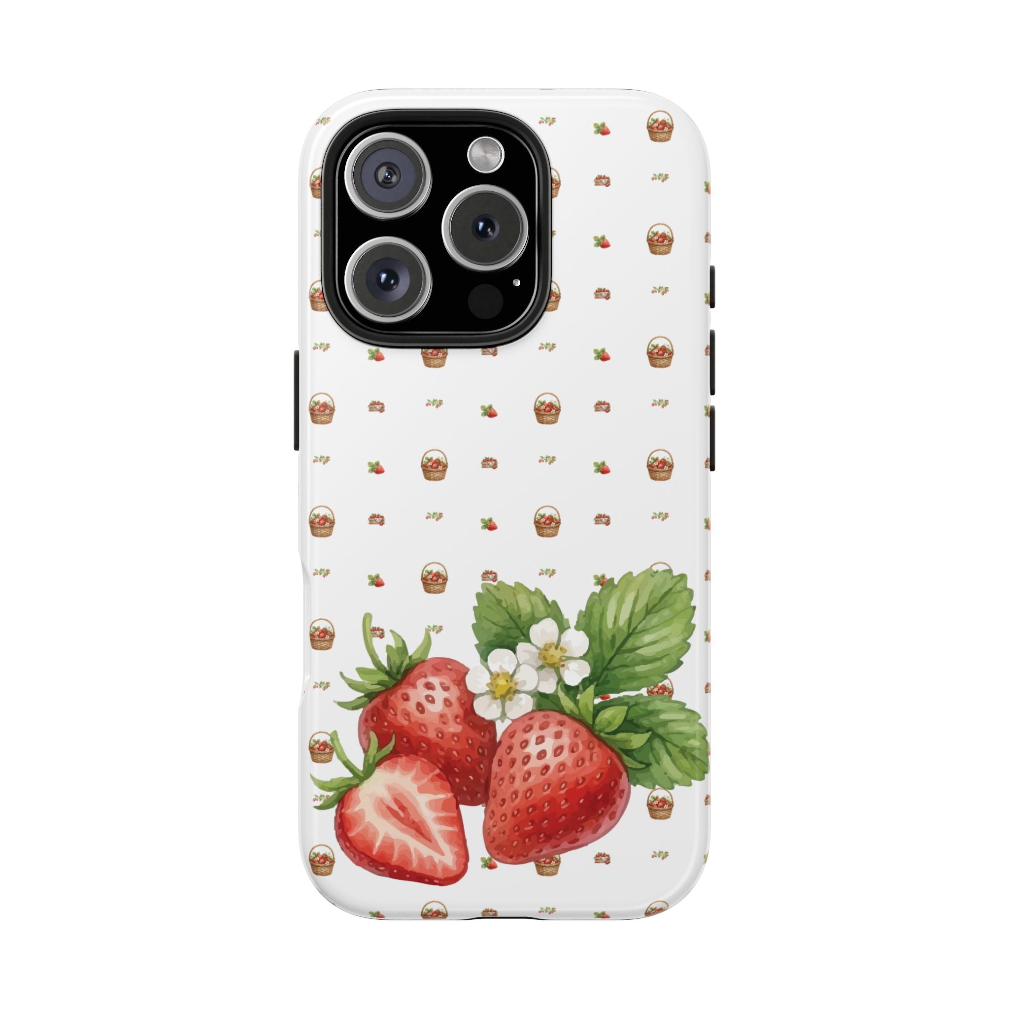 Strawberry Pattern Tough Phone Case — Vintage Botanical Fruit Design