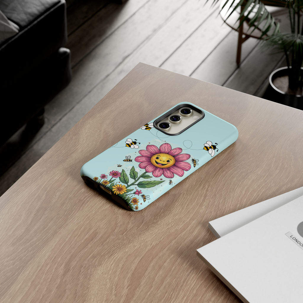 Cute Bee & Smiley Flower Phone Case — Floral Garden Protective Cover