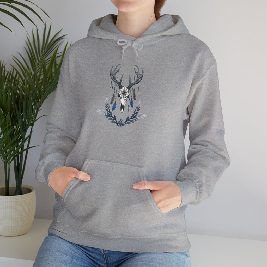 Deer Antler Floral Hoodie – Woodland Nature Graphic Sweatshirt