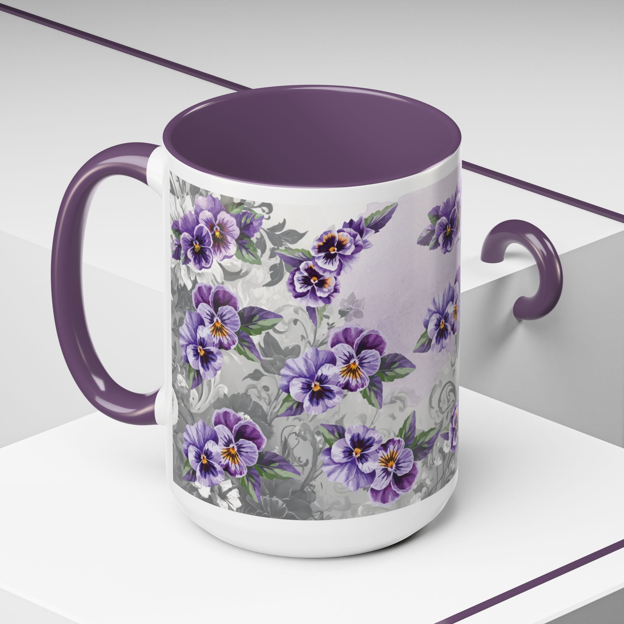 2 Cousins Creations Logo Floral Accent Coffee Mug — 15oz