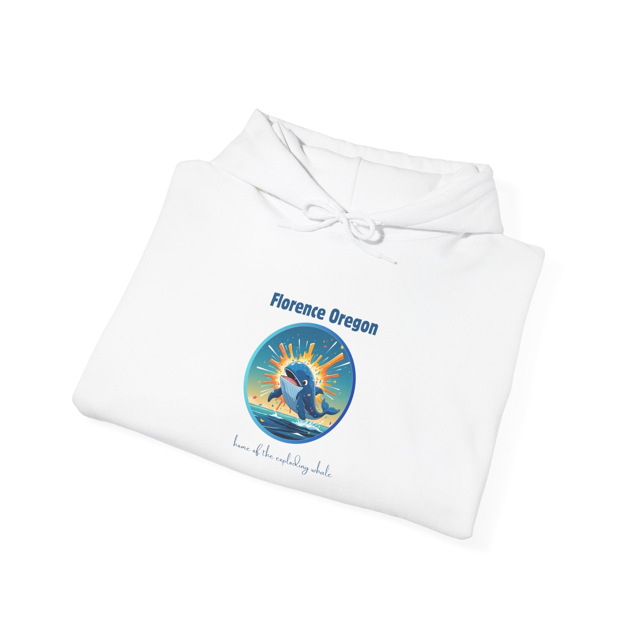 Florence Oregon Exploding Whale Hoodie — Scenic Beach Sunset Graphic Hooded Sweatshirt
