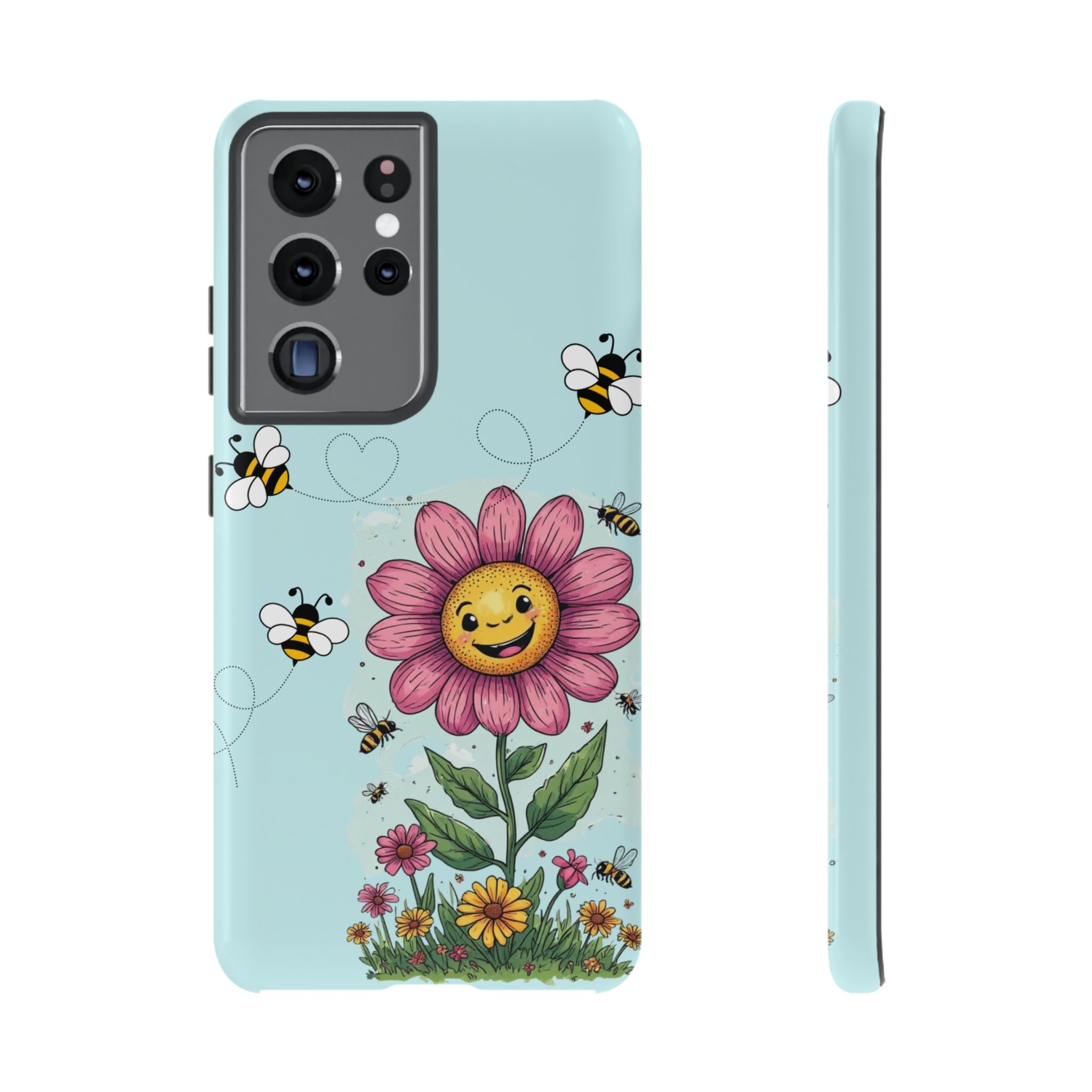 Cute Bee & Smiley Flower Phone Case — Floral Garden Protective Cover