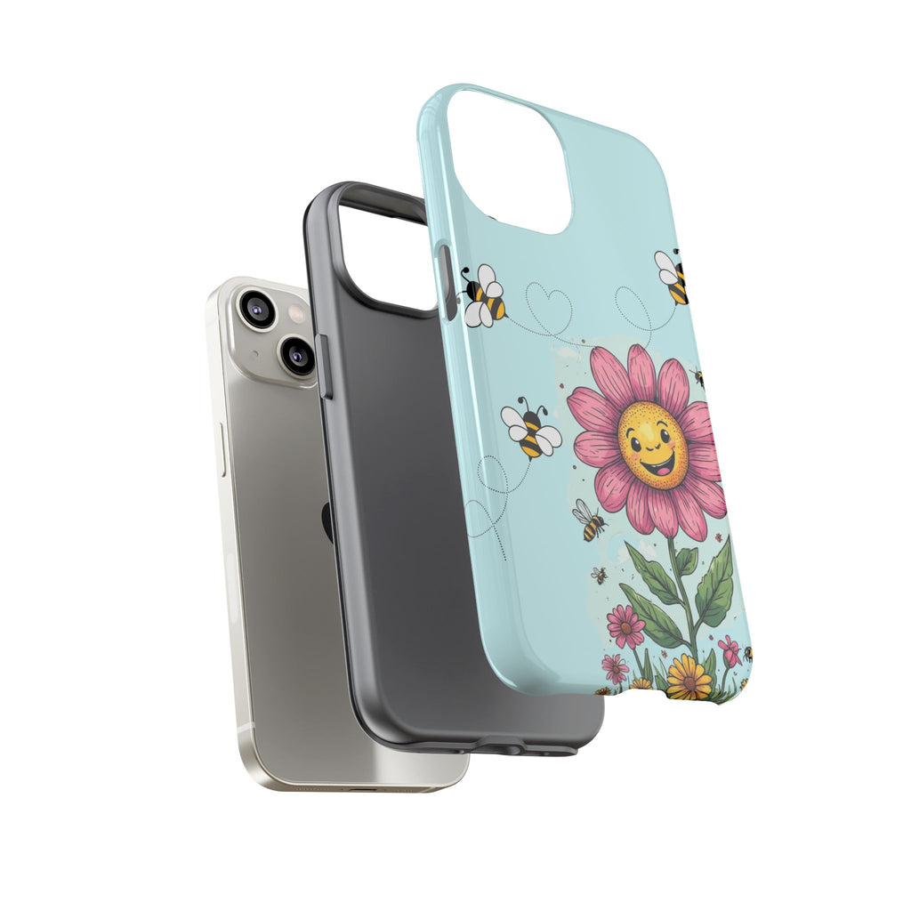 Cute Bee & Smiley Flower Phone Case — Floral Garden Protective Cover