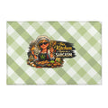 Kitchen Area Rug — "This Kitchen Runs on Sarcasm" Green Gingham Non‑Slip Mat