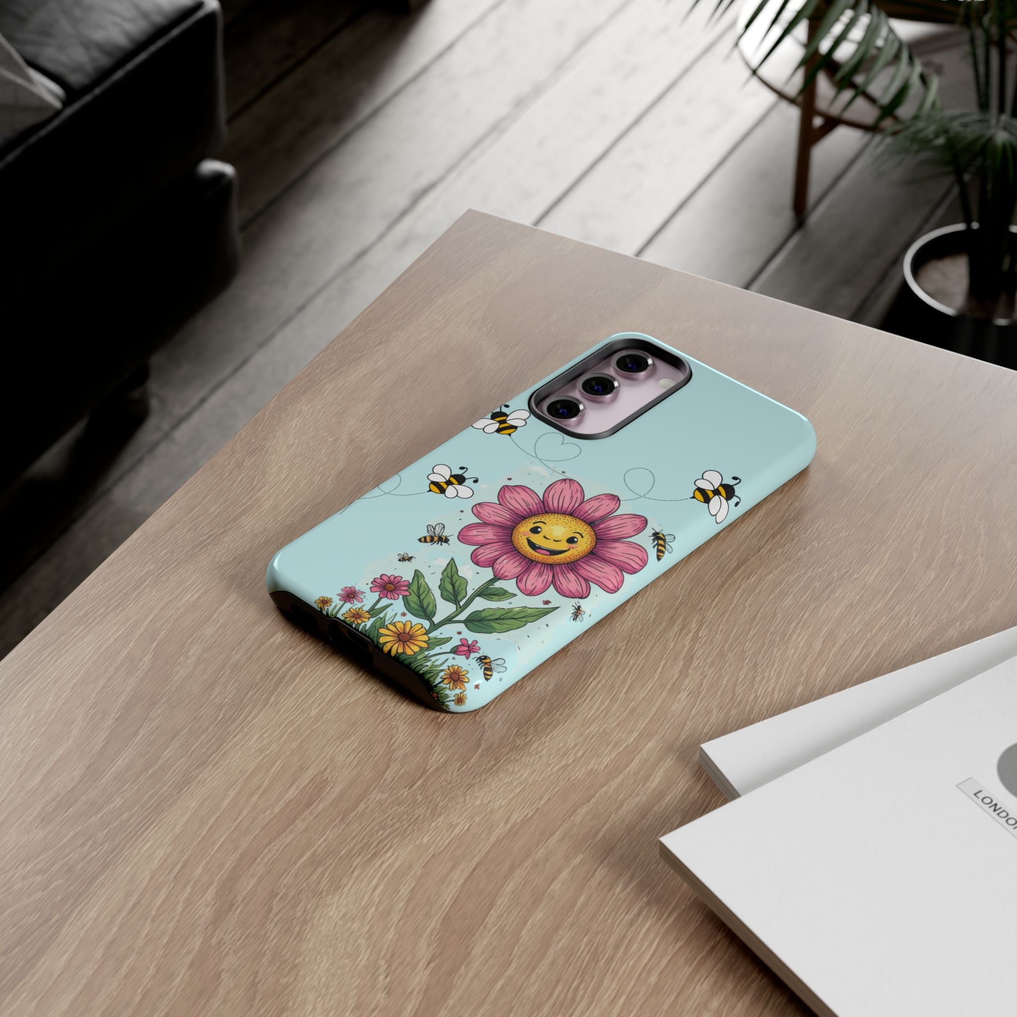Cute Bee & Smiley Flower Phone Case — Floral Garden Protective Cover