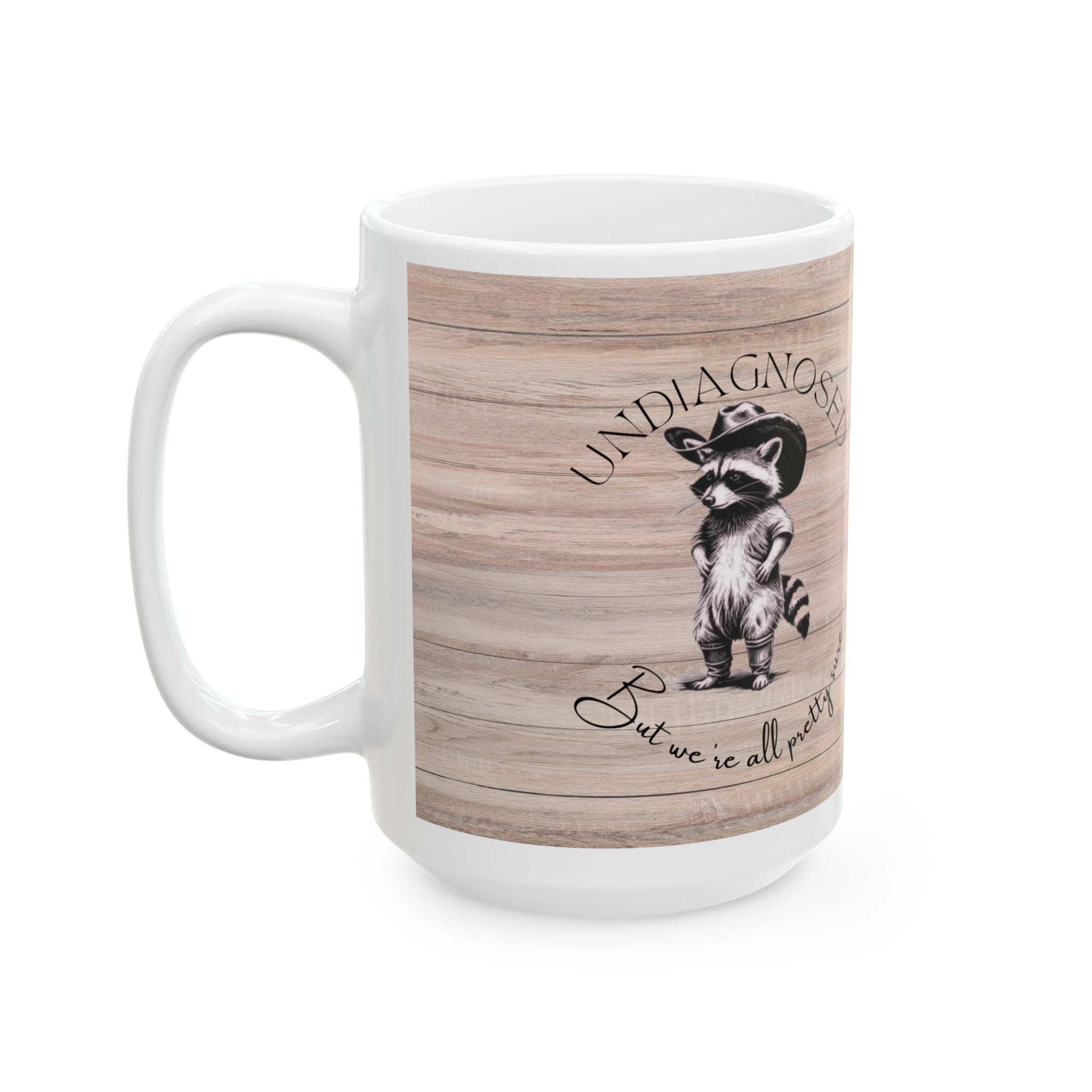 Undiagnosed Raccoon wearing cowboy hat Ceramic Mug –  Rustic Coffee Cup (15oz)