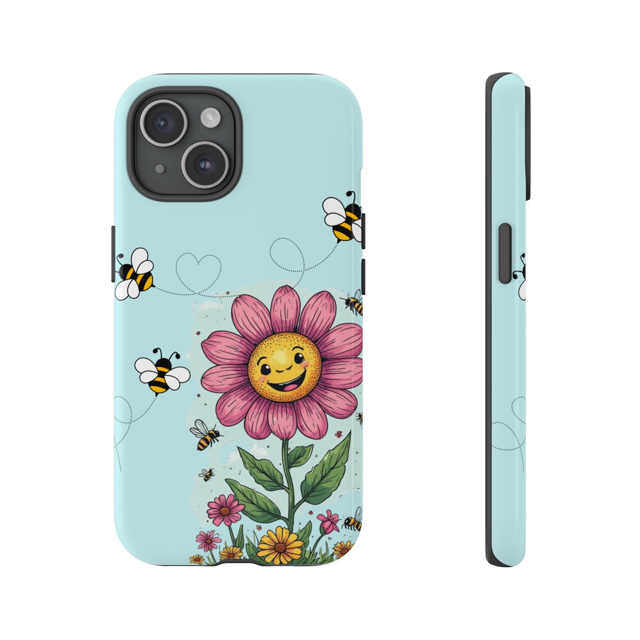 Cute Bee & Smiley Flower Phone Case — Floral Garden Protective Cover