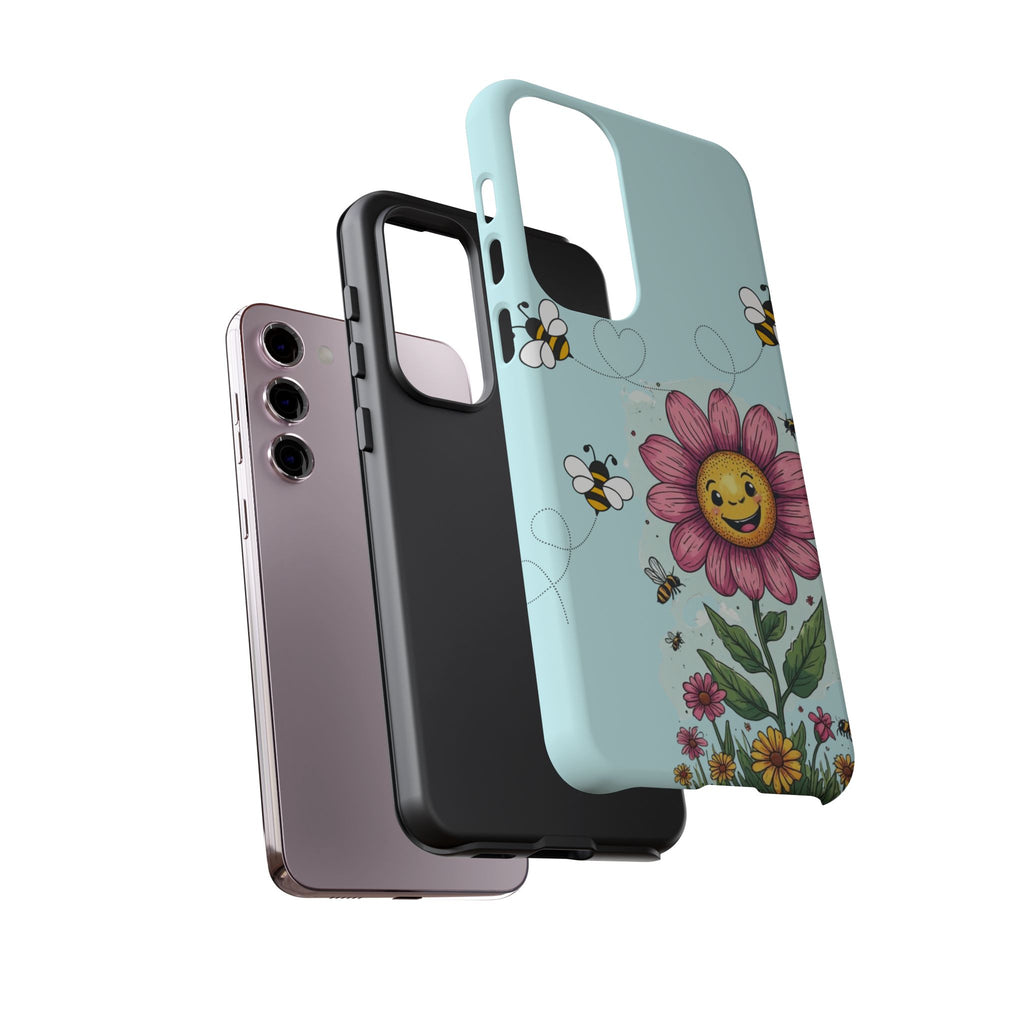 Cute Bee & Smiley Flower Phone Case — Floral Garden Protective Cover