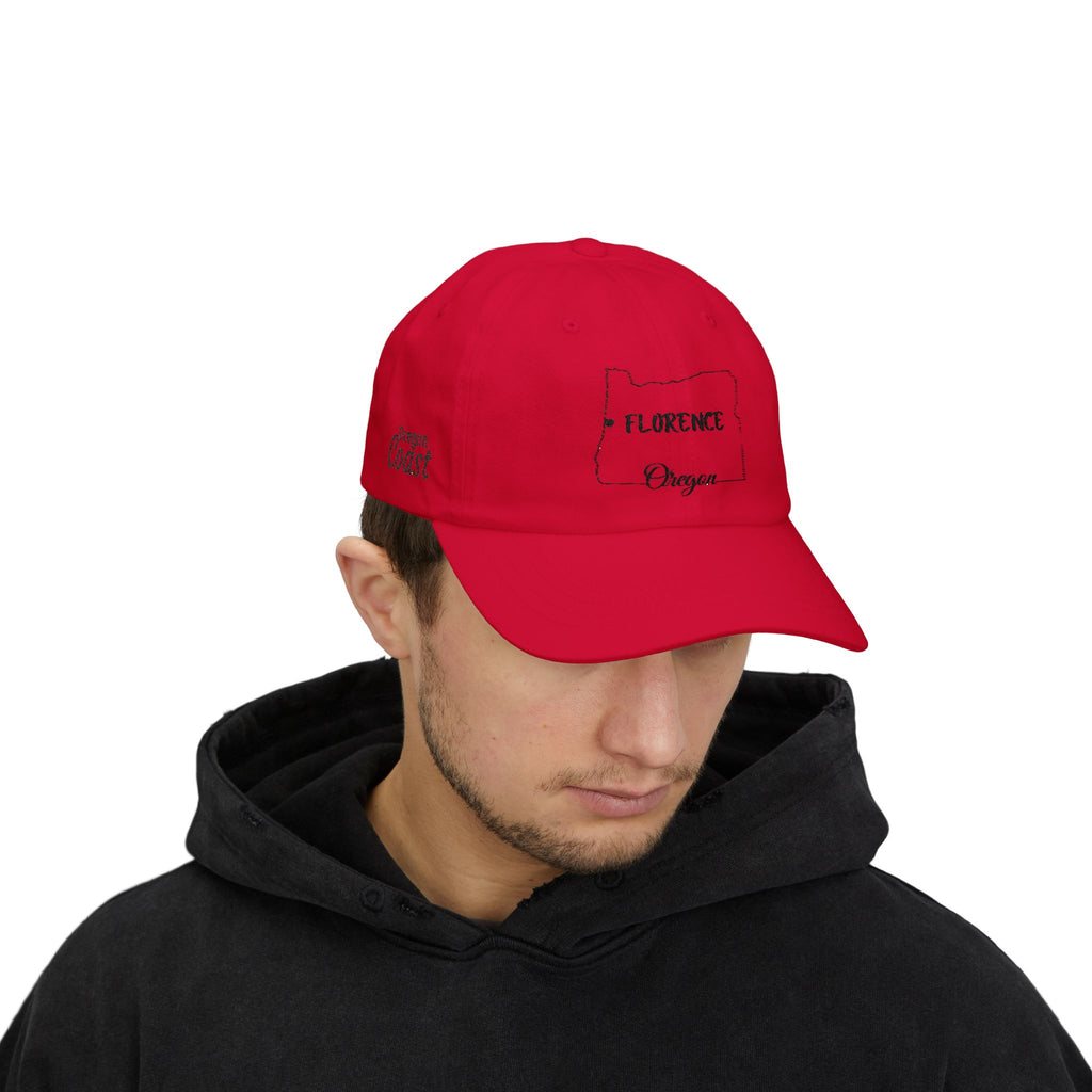 Florence Oregon Outline Dad Cap — Minimal State Map Baseball Hat
