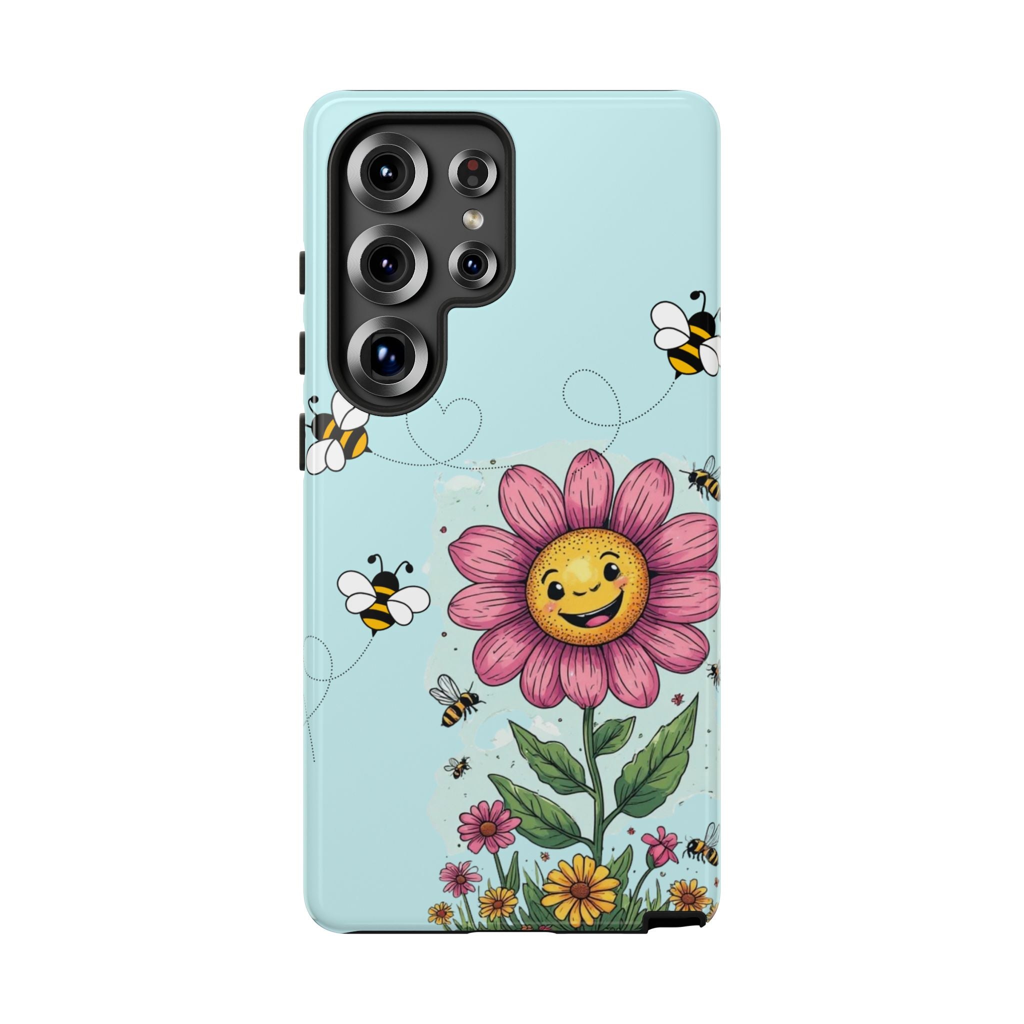 Cute Bee & Smiley Flower Phone Case — Floral Garden Protective Cover