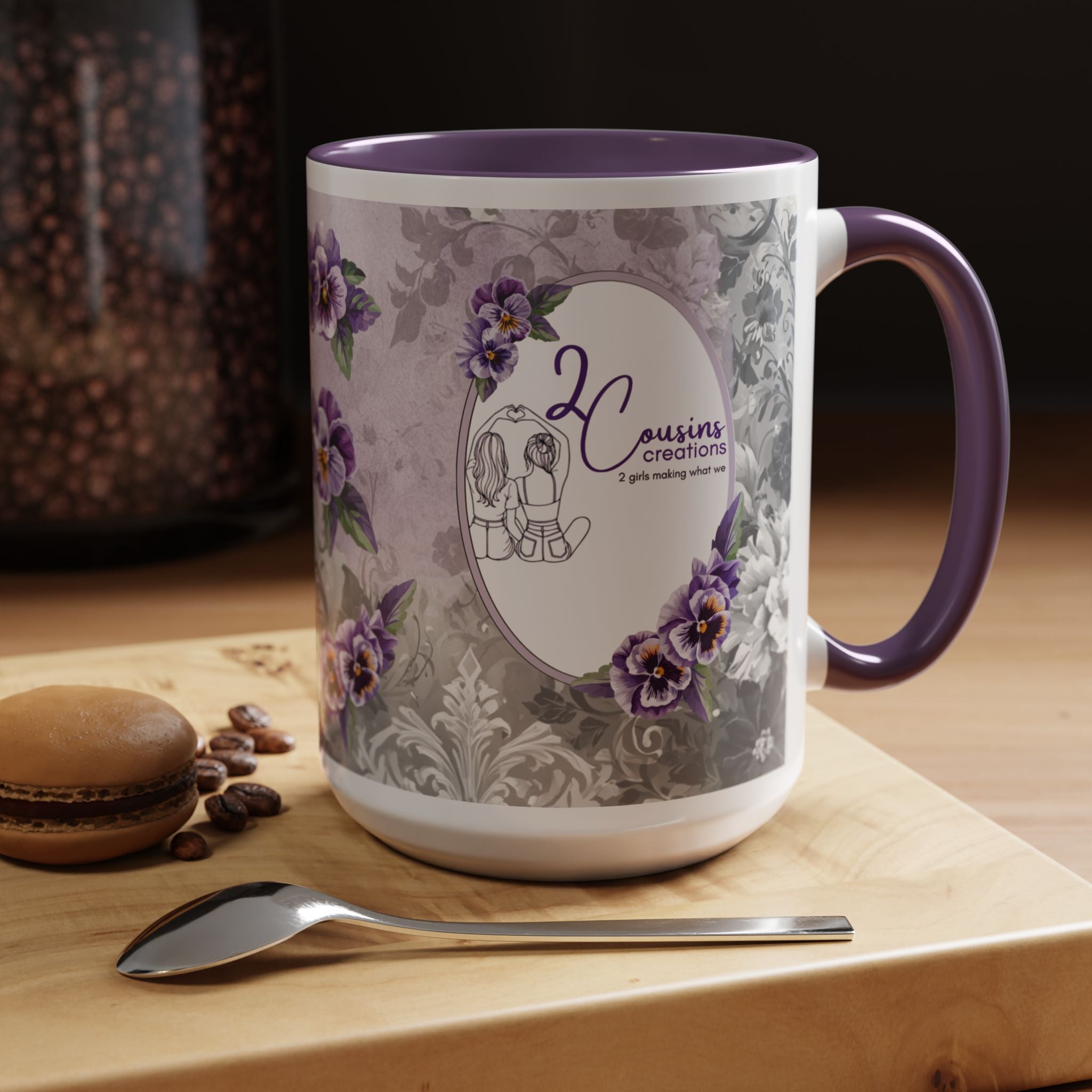 2 Cousins Creations Logo Floral Accent Coffee Mug — 15oz