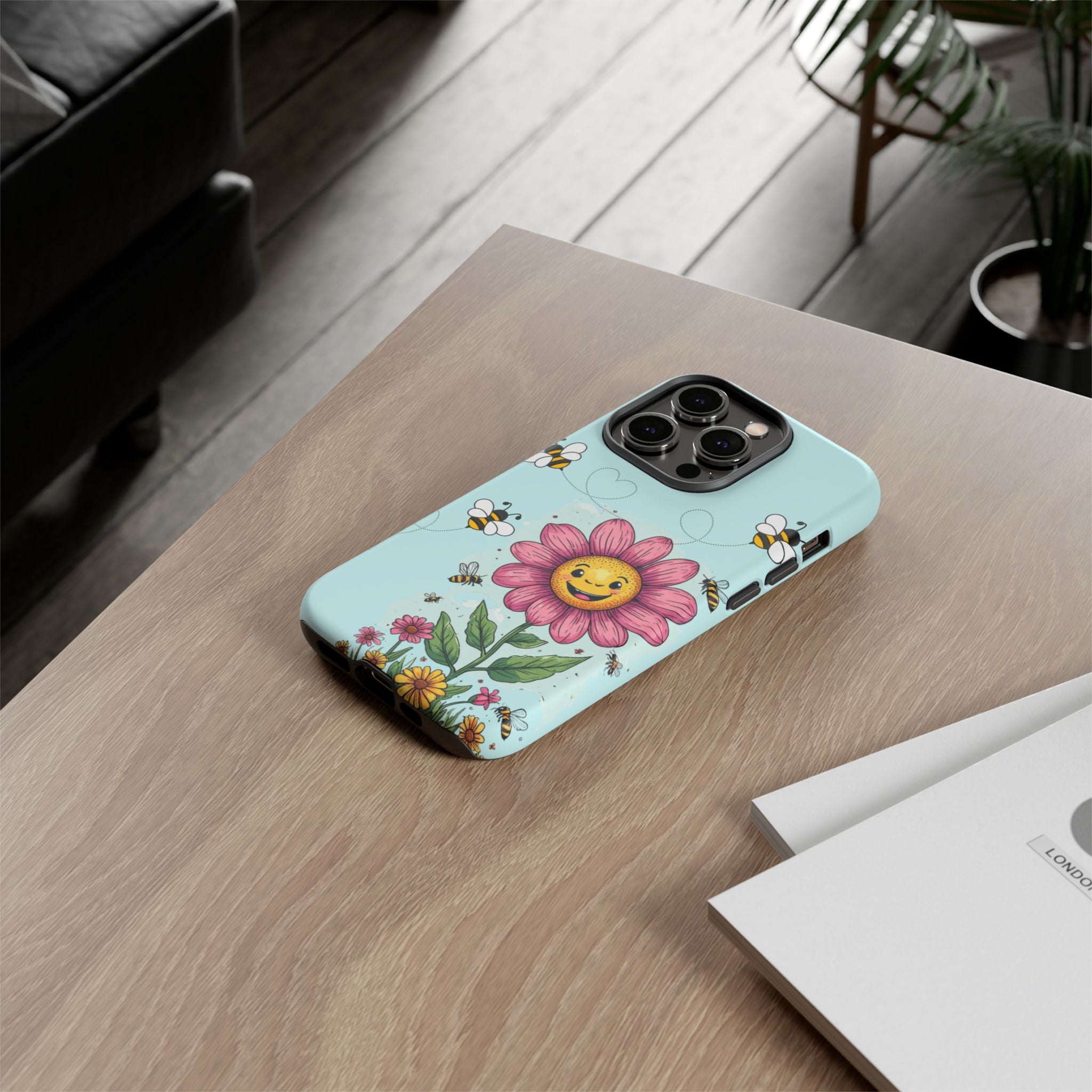 Cute Bee & Smiley Flower Phone Case — Floral Garden Protective Cover