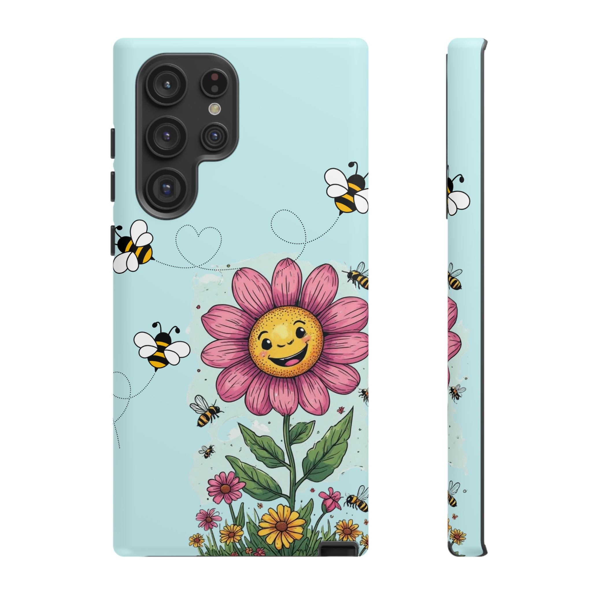 Cute Bee & Smiley Flower Phone Case — Floral Garden Protective Cover