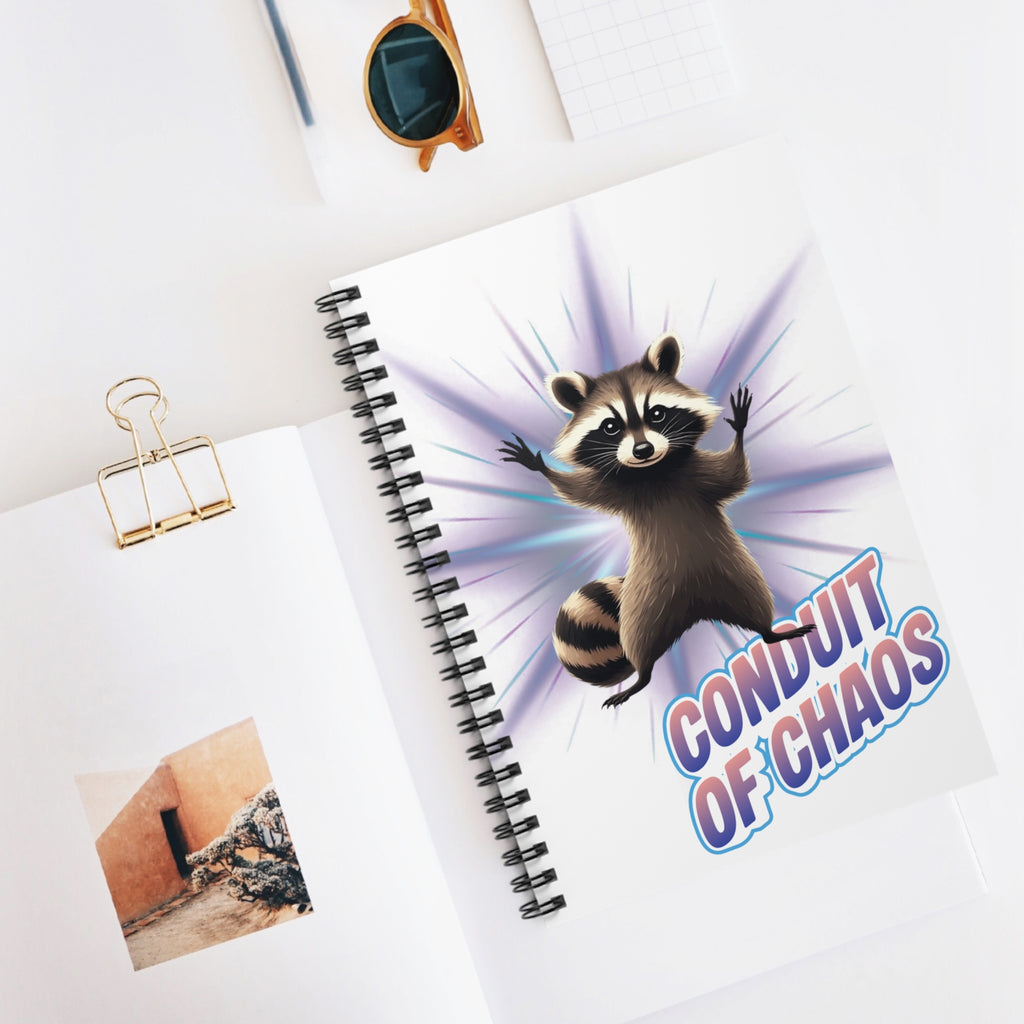 Conduit of Chaos Spiral Notebook — Cute Raccoon Graphic Ruled Journal