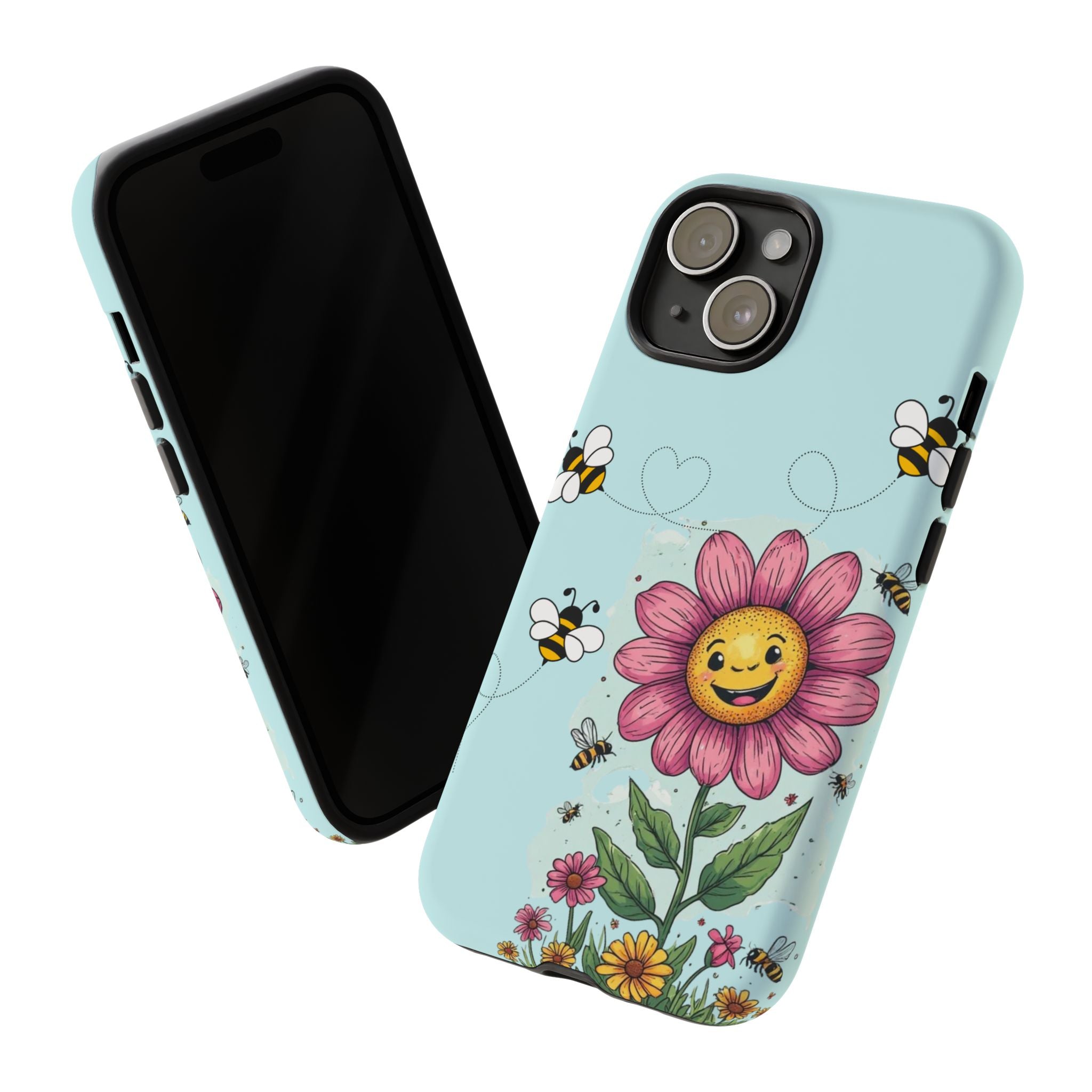 Cute Bee & Smiley Flower Phone Case — Floral Garden Protective Cover