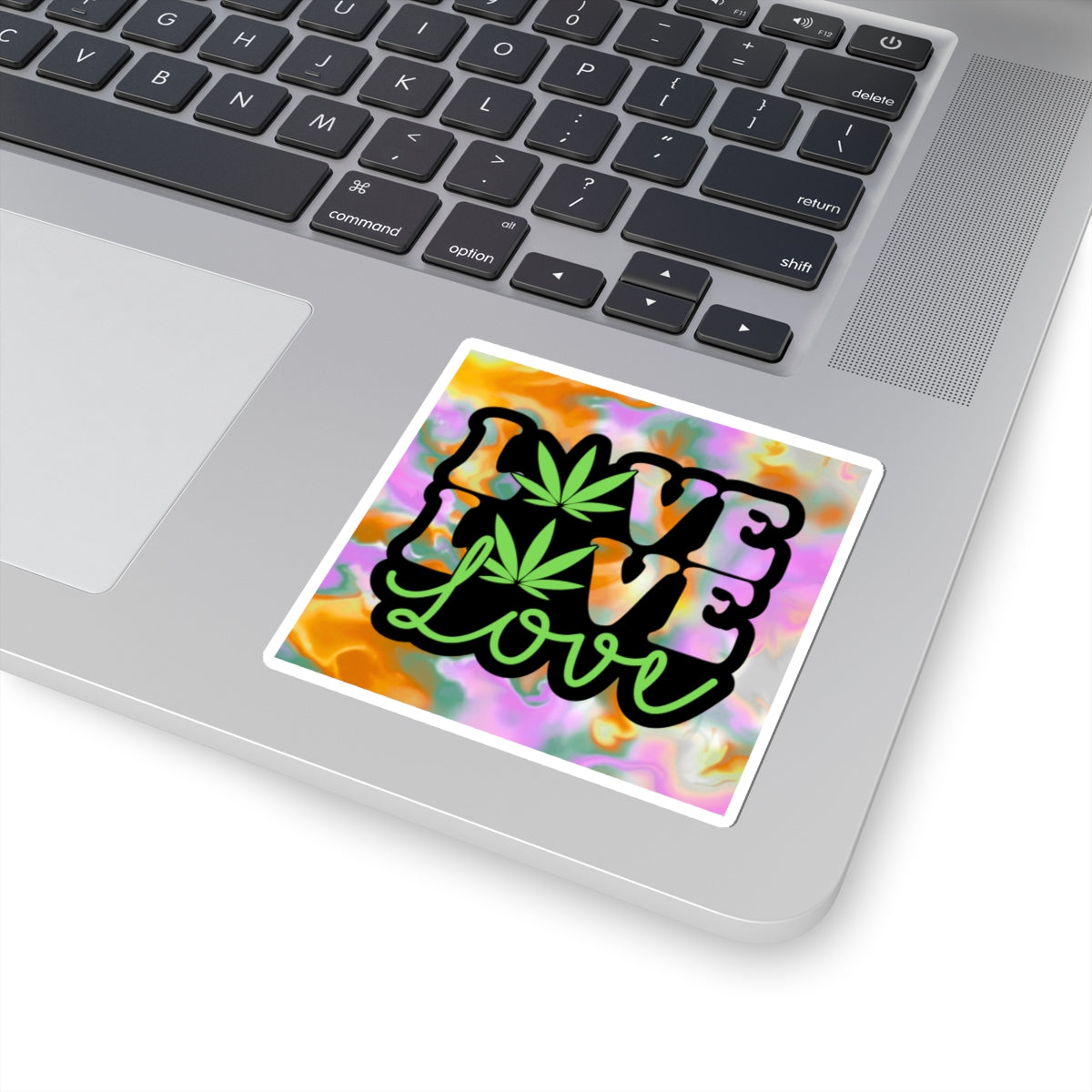 Love Love Love Cannabis Sticker — Colorful Tie-Dye Kiss-Cut Sticker