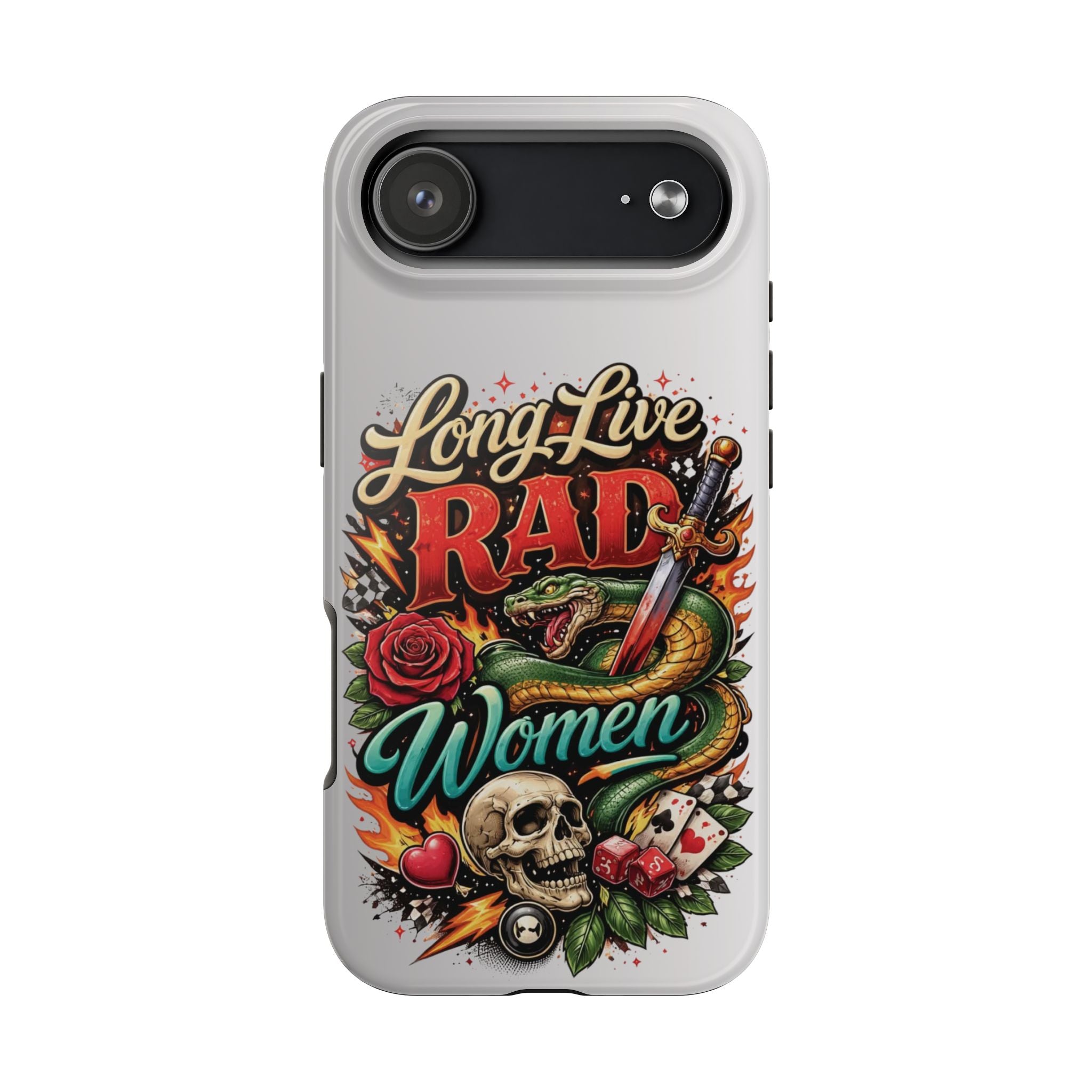 Long Live Rad Women Tough Phone Case — Retro Tattoo Floral Skull Design