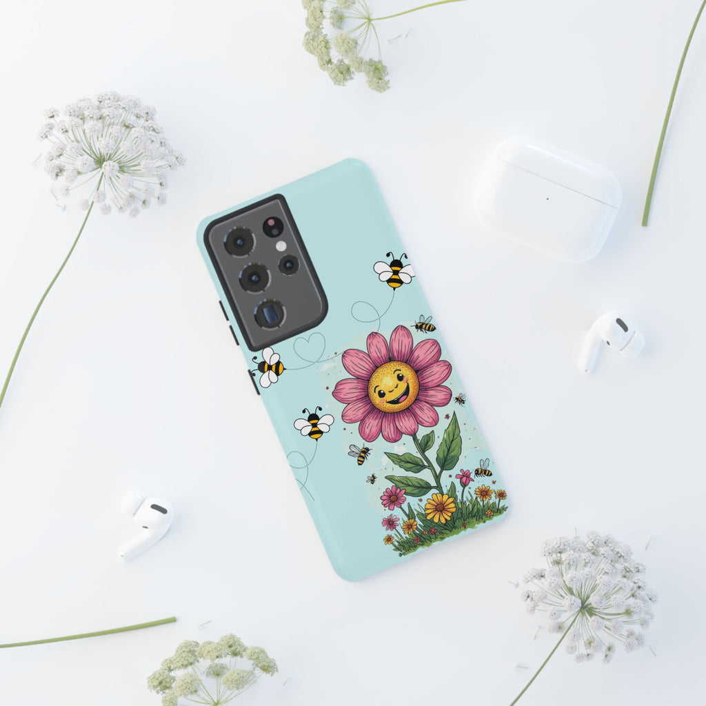 Cute Bee & Smiley Flower Phone Case — Floral Garden Protective Cover