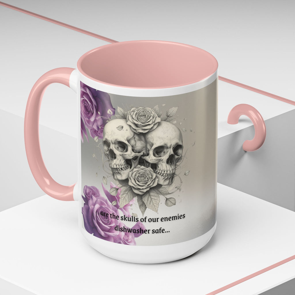 Coffee Mug — 'Waiting For A Friend' Purple Roses & Skull Accent
