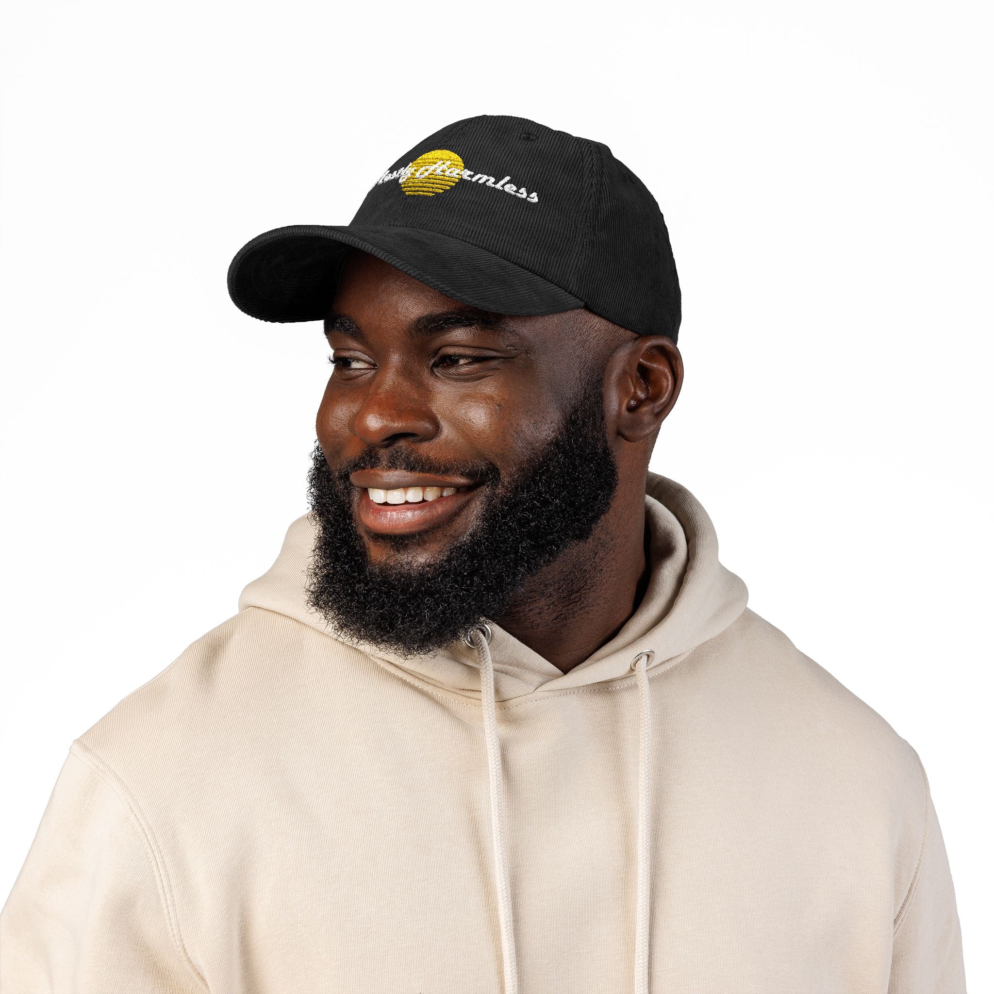 Mostly Harmless Embroidered Corduroy Cap — Vintage Sunset Baseball Hat