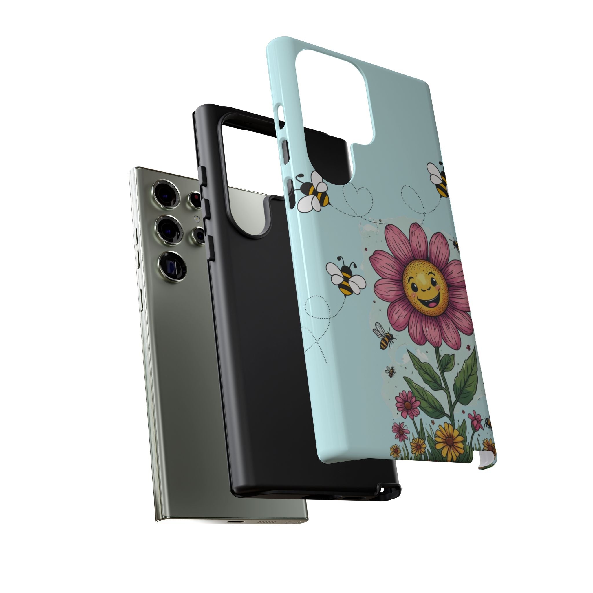 Cute Bee & Smiley Flower Phone Case — Floral Garden Protective Cover