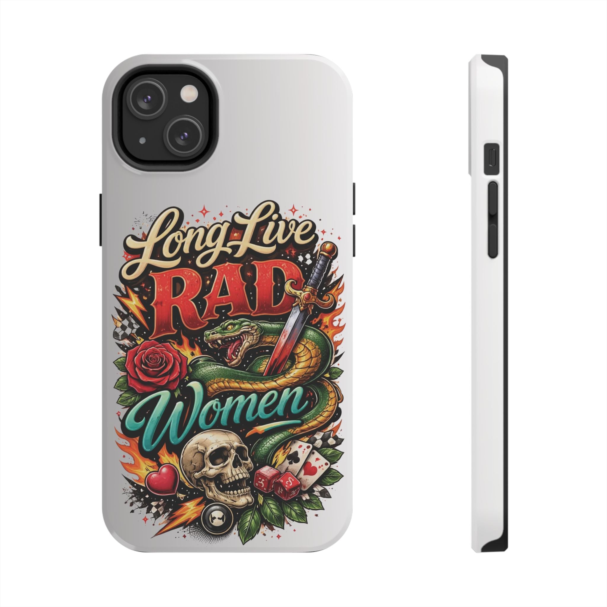 Long Live Rad Women Tough Phone Case — Retro Tattoo Floral Skull Design