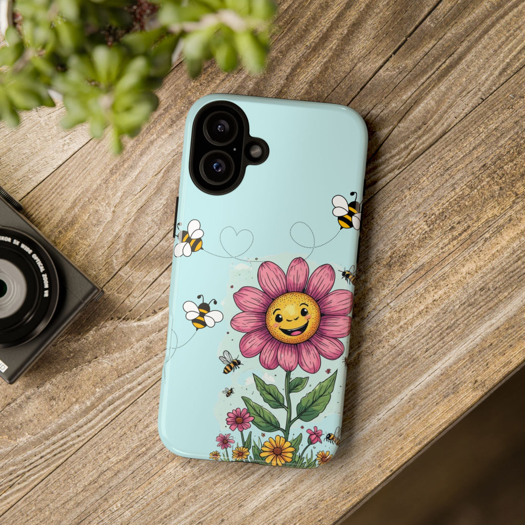 Cute Bee & Smiley Flower Phone Case — Floral Garden Protective Cover