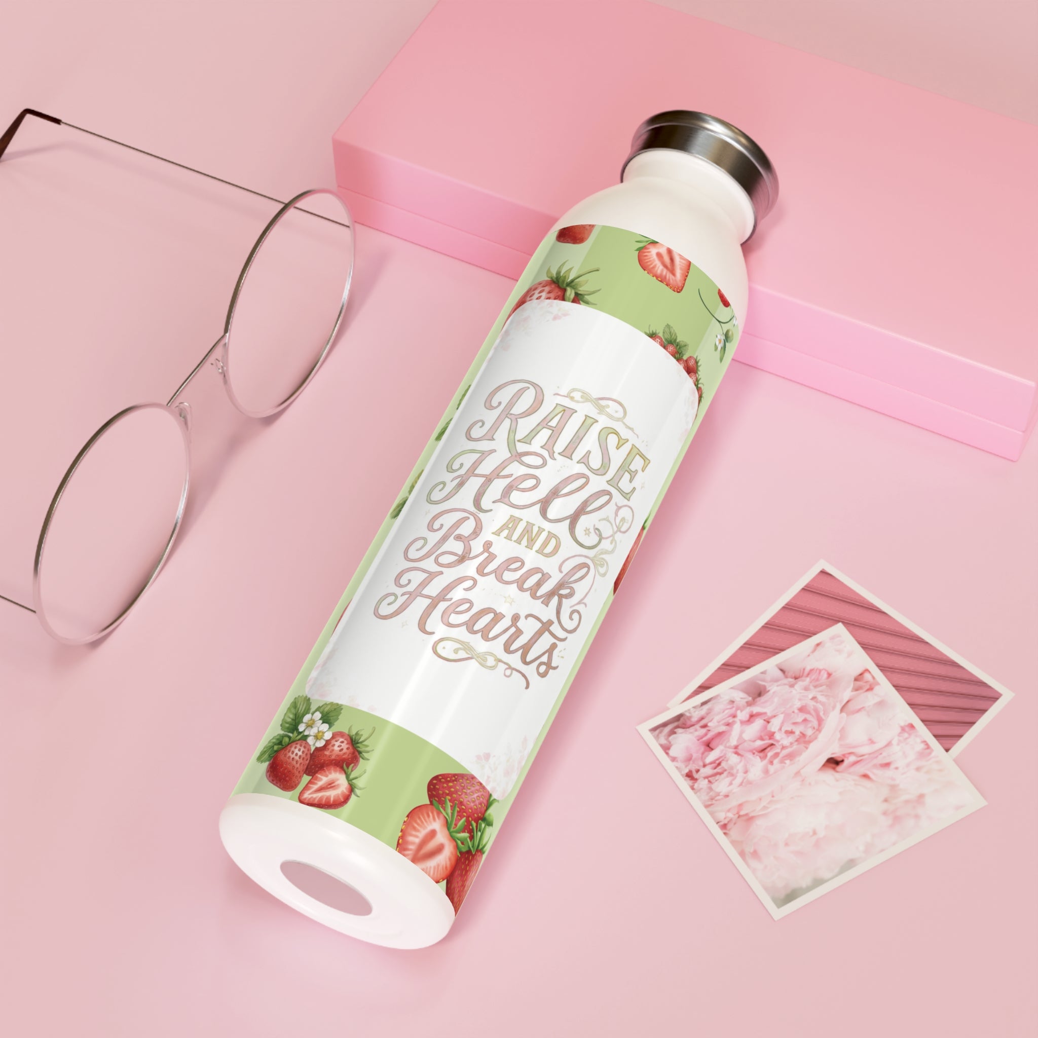 Slim Water Bottle — "Raise Hell and Break Hearts" Floral Stainless Steel Bottle