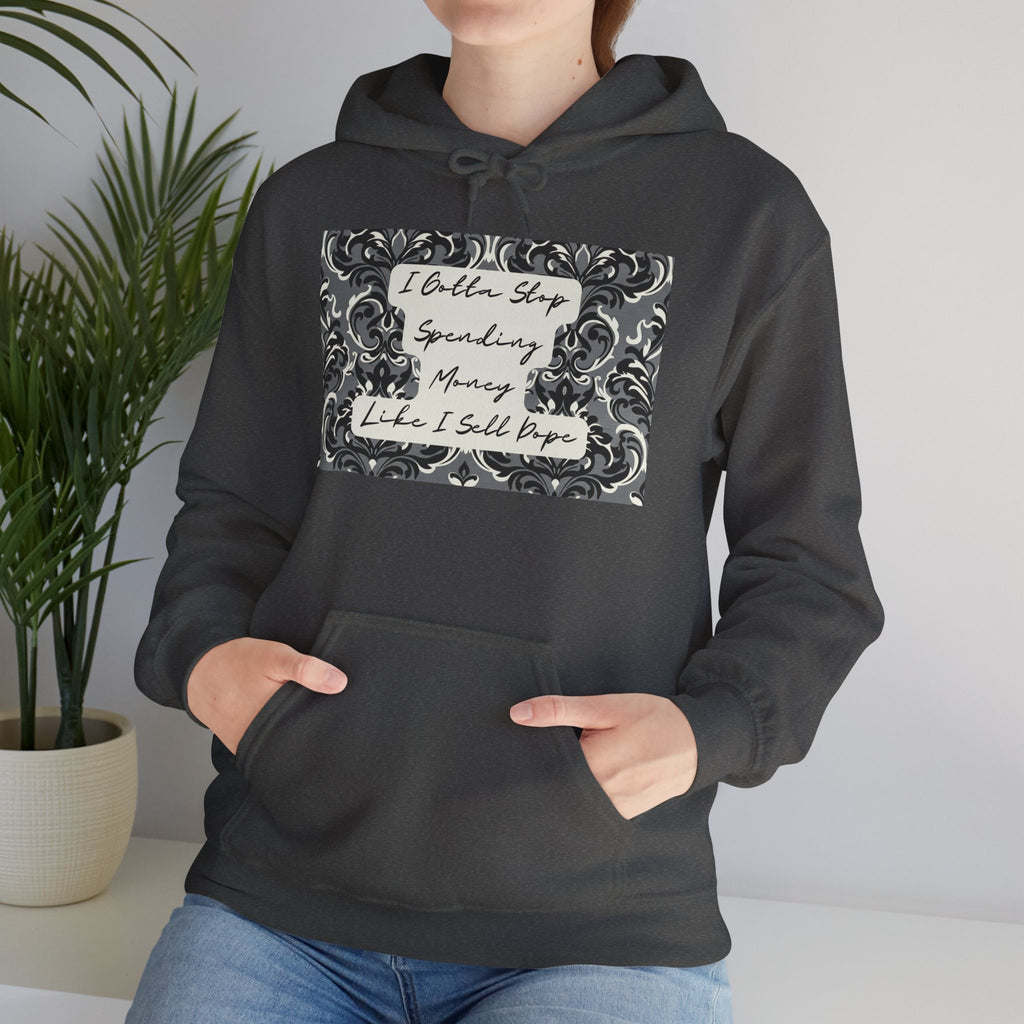 Quote Hoodie — "Gotta Stop" Baroque Print Graphic Pullover