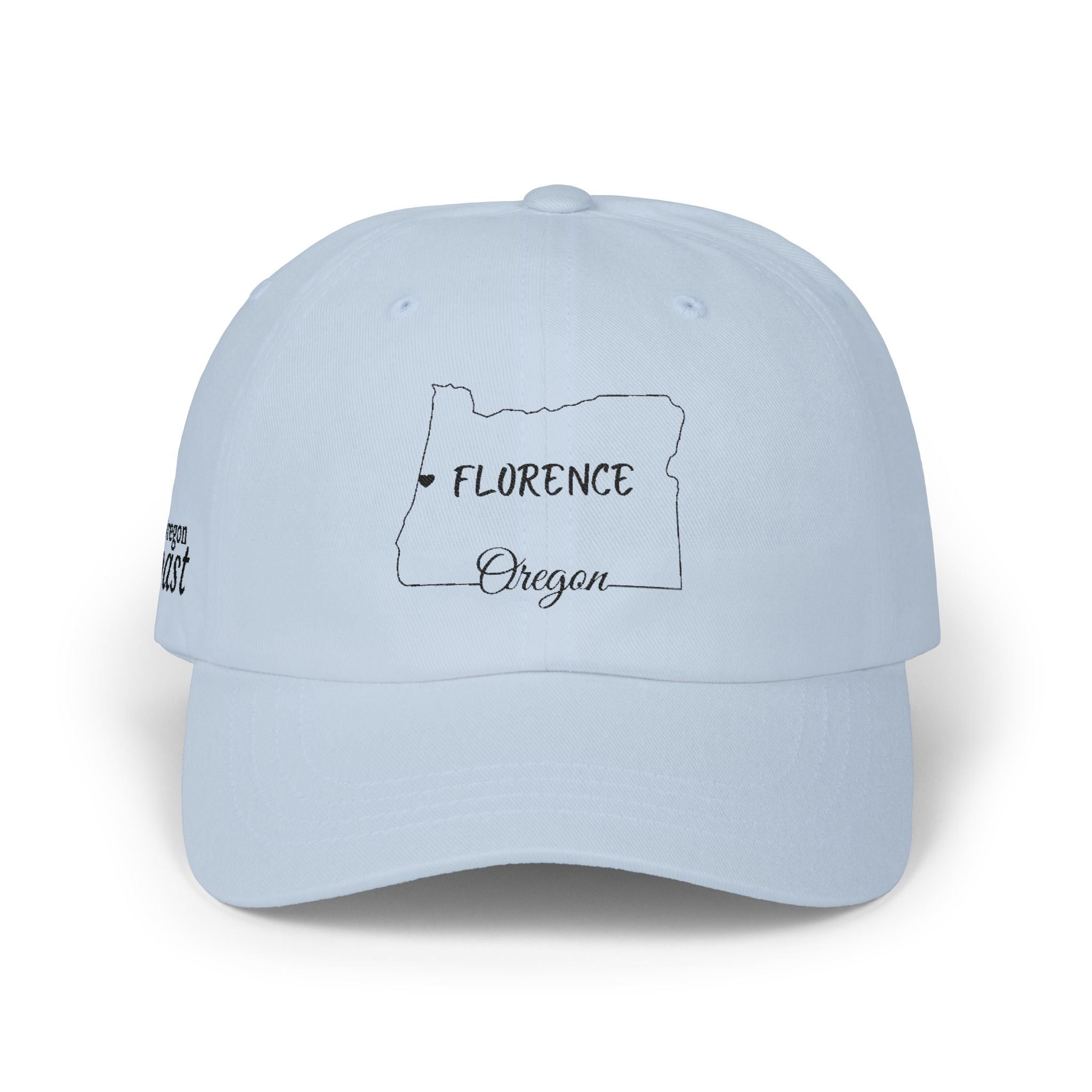 Florence Oregon Outline Dad Cap — Minimal State Map Baseball Hat