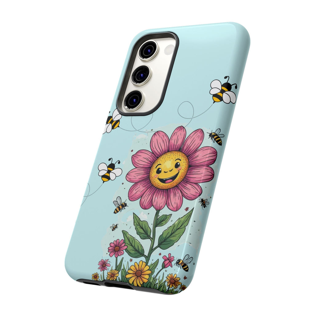 Cute Bee & Smiley Flower Phone Case — Floral Garden Protective Cover