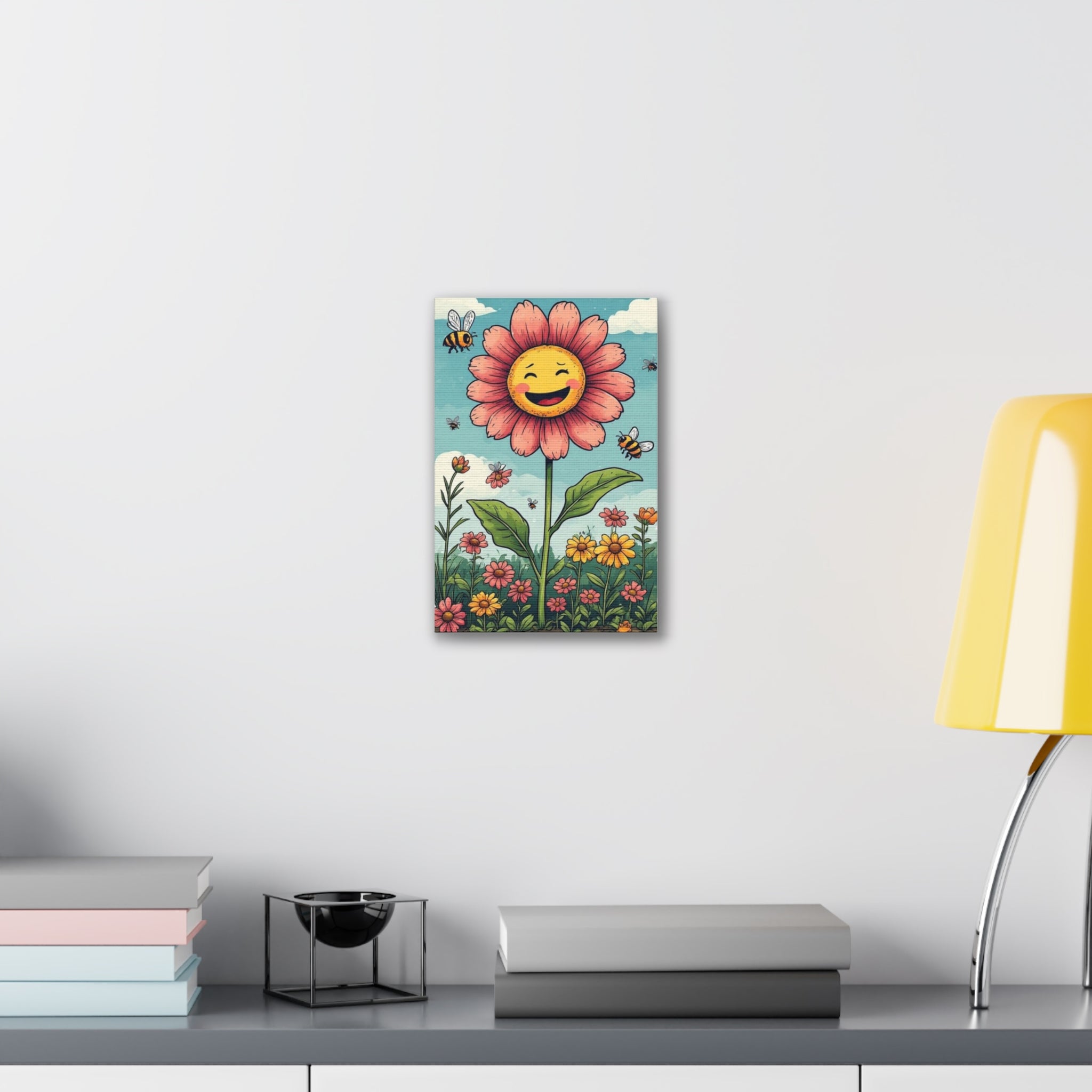 Happy Smiling Flower Canvas Wall Art — Cheerful Floral Nursery Decor