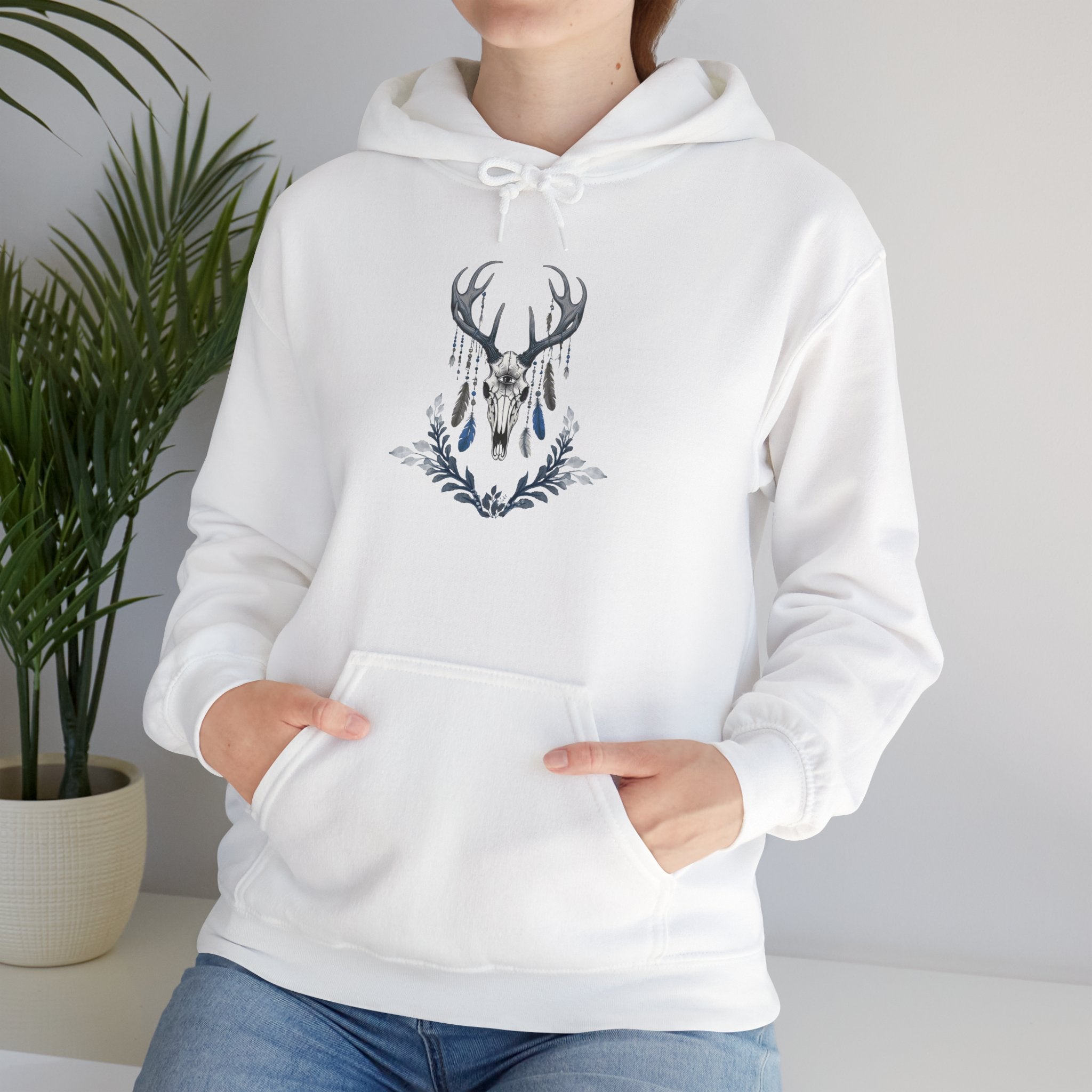 Deer Antler Floral Hoodie – Woodland Nature Graphic Sweatshirt