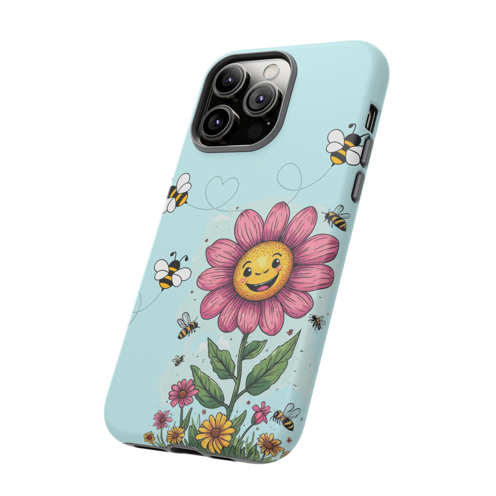 Cute Bee & Smiley Flower Phone Case — Floral Garden Protective Cover