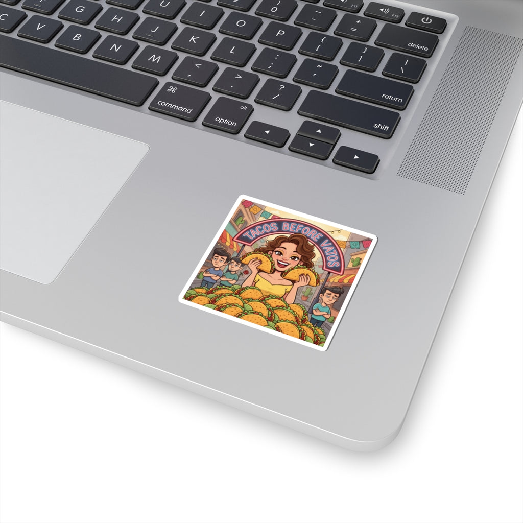 Sticker — "Taco Before Vatos" Funny Taco Girl Kiss-Cut Sticker