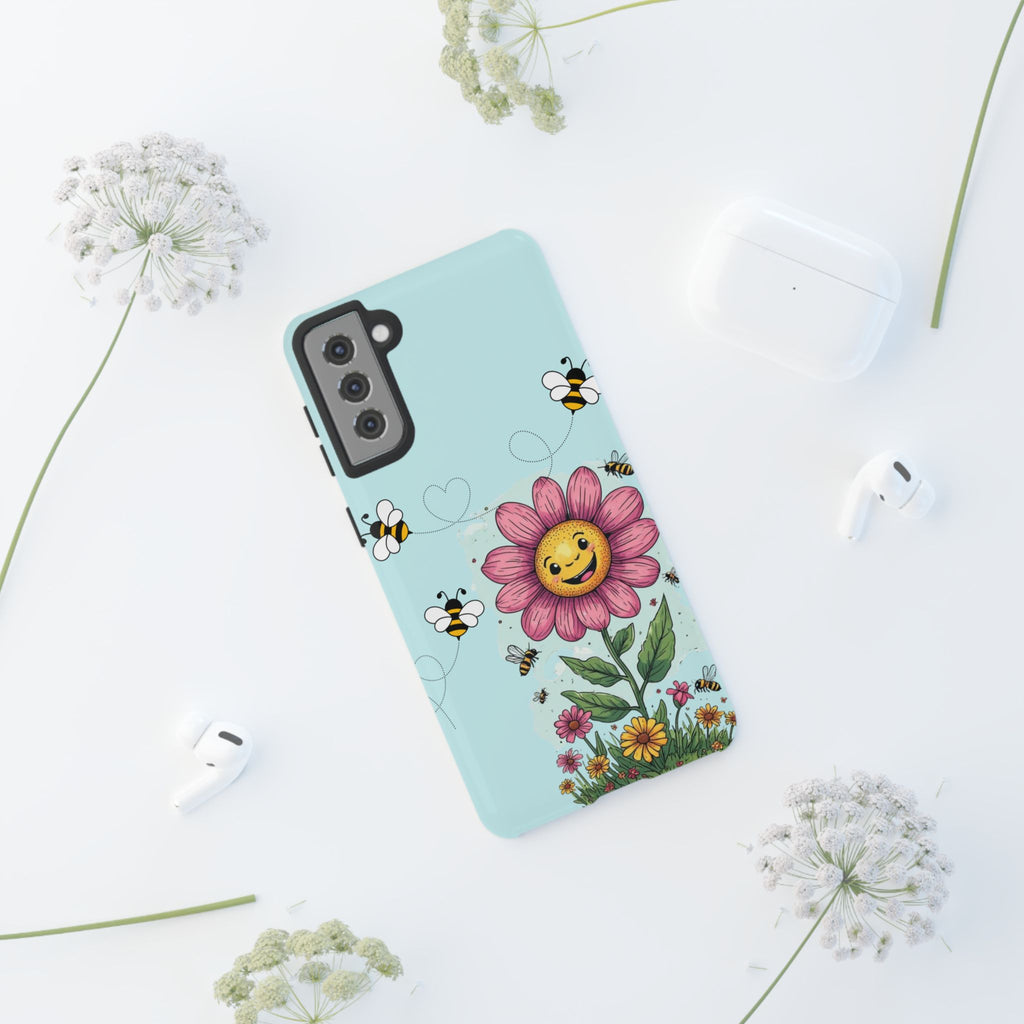 Cute Bee & Smiley Flower Phone Case — Floral Garden Protective Cover