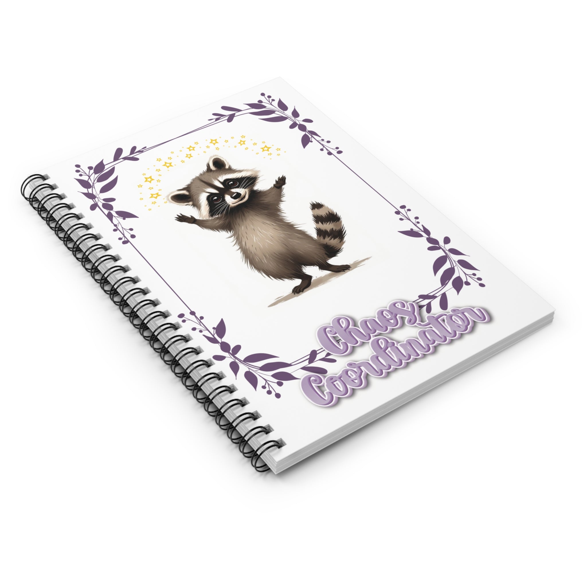 Chaos Coordinator Spiral Notebook — Cute Raccoon Floral Journal (Ruled)