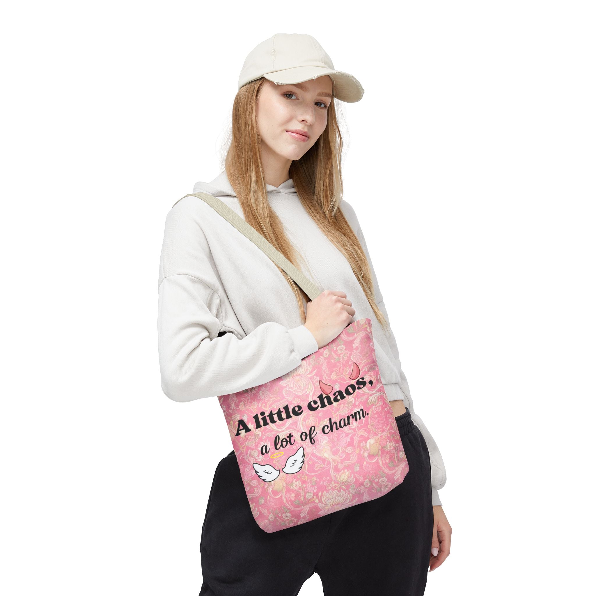 Charming Chaos Pink Tote Bag — "A Little Chaos, A Lot of Charm" All-Over-Print